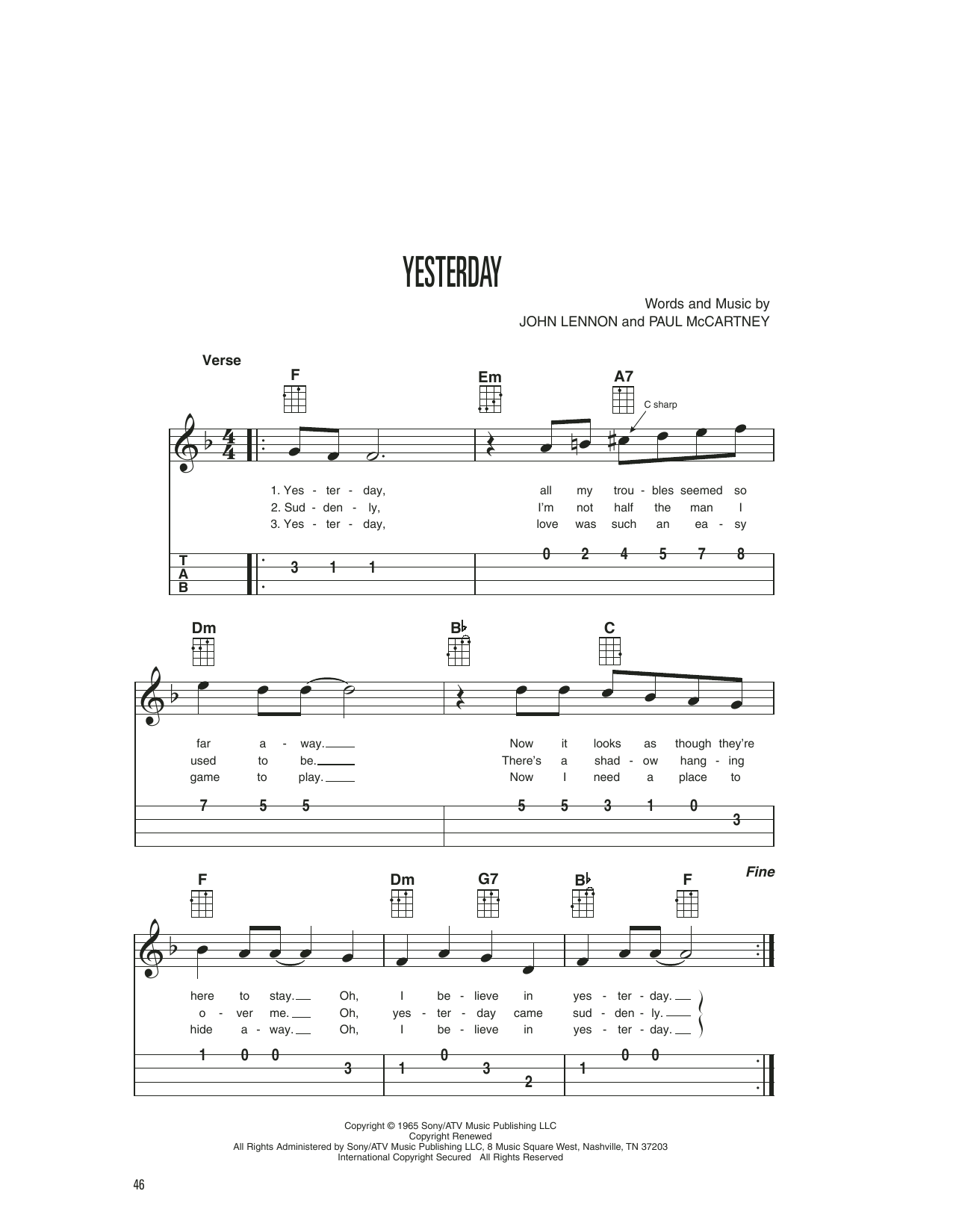 Yesterday (Easy Ukulele Tab) von The Beatles