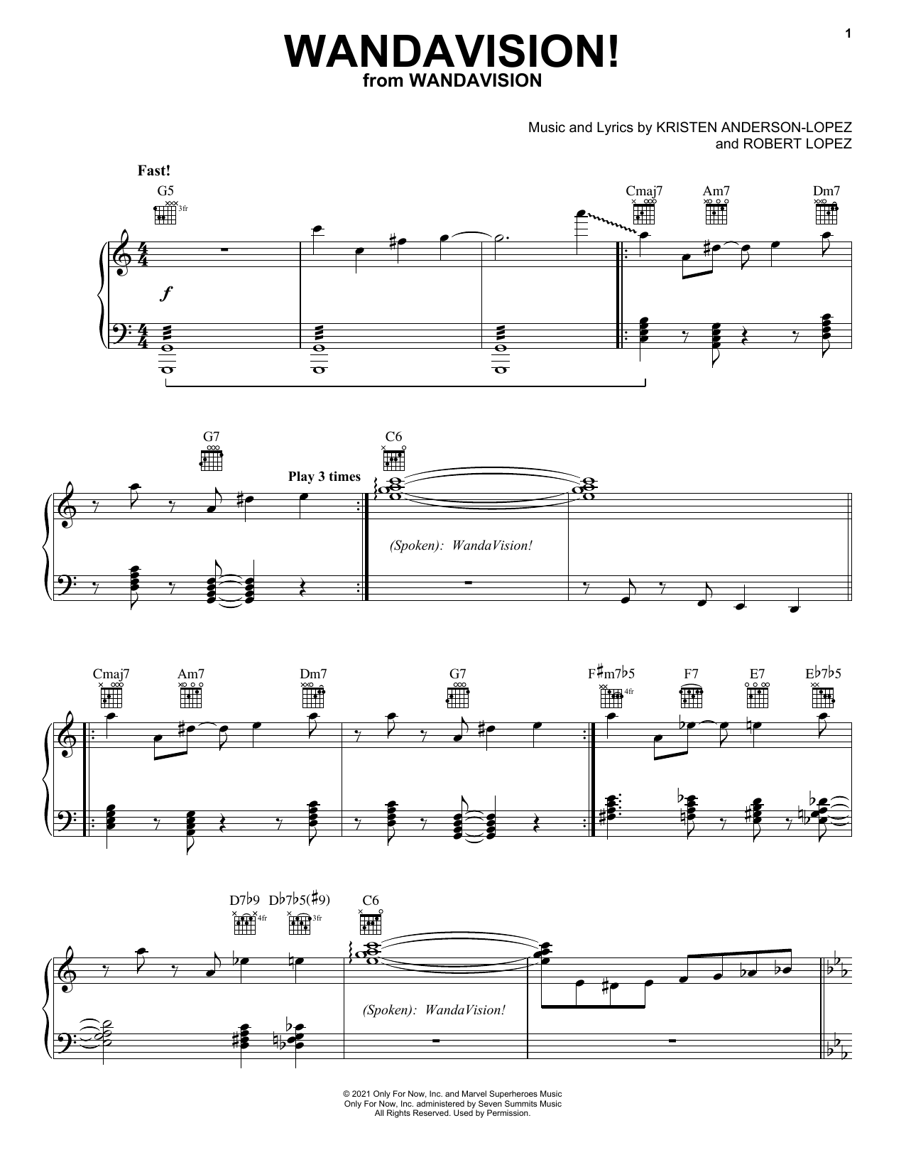 WandaVision! (Piano, Vocal & Guitar Chords (Right-Hand Melody)) von Kristen Anderson-Lopez & Robert Lopez