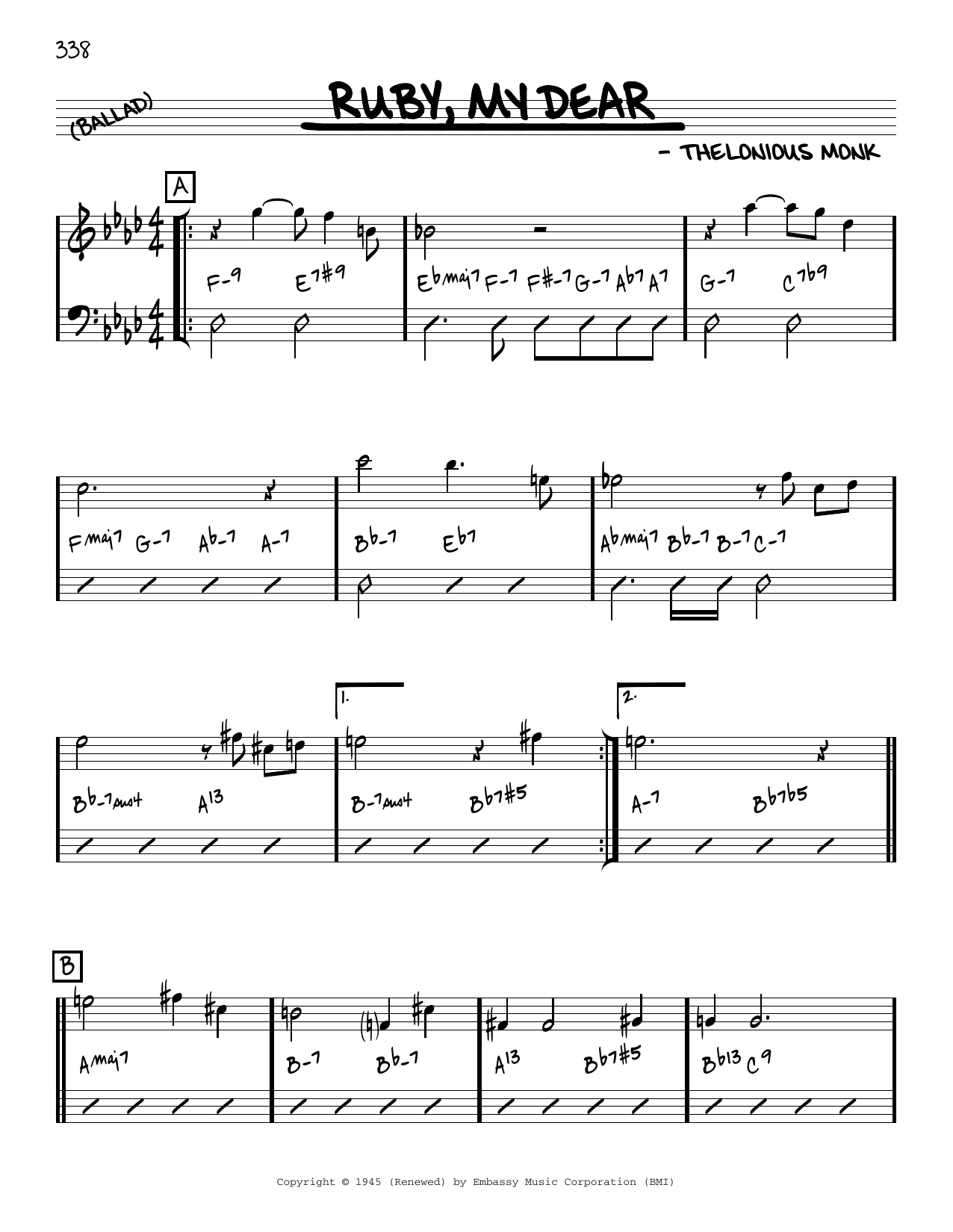 Ruby, My Dear [Reharmonized version] (arr. Jack Grassel) (Real Book  Melody & Chords) von Thelonious Monk