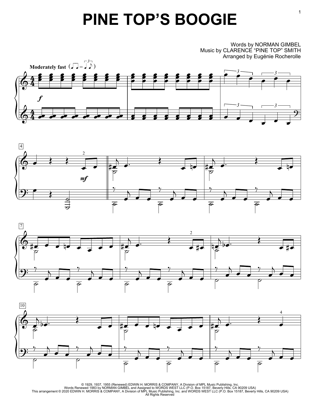 Pine Top's Boogie [Boogie-woogie version] (arr. Eugnie Rocherolle) (Piano Solo) von Clarence 