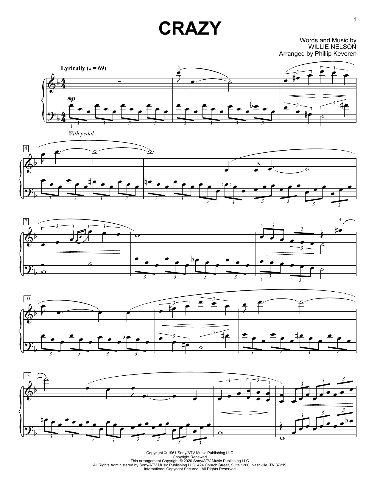 Crazy [Classical version] (arr. Phillip Keveren) (Piano Solo) von Patsy Cline
