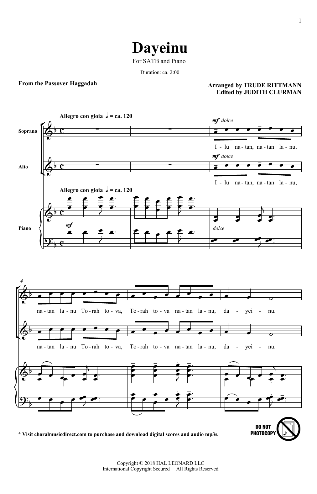 Dayeinu (SATB Choir) von Trude Rittmann