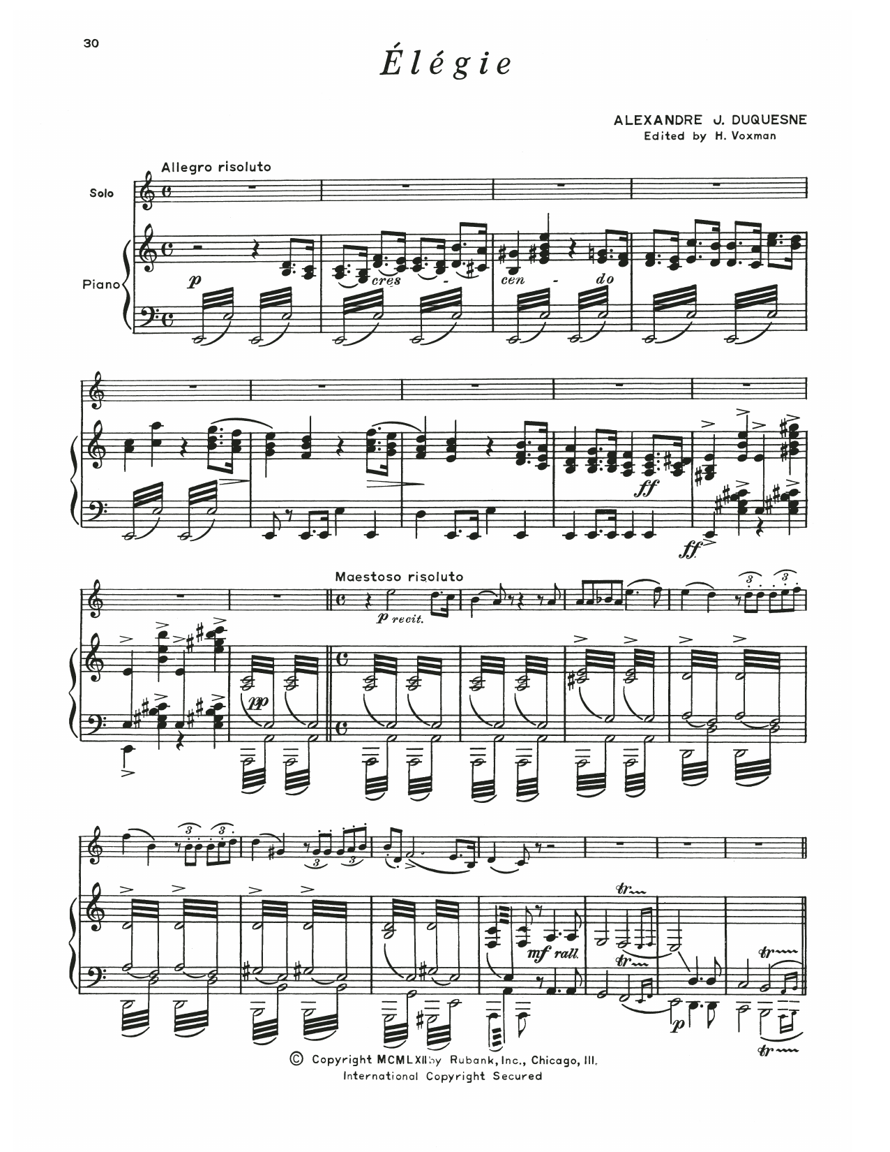 Elegie (Trumpet and Piano) von Alexandre Duquesne