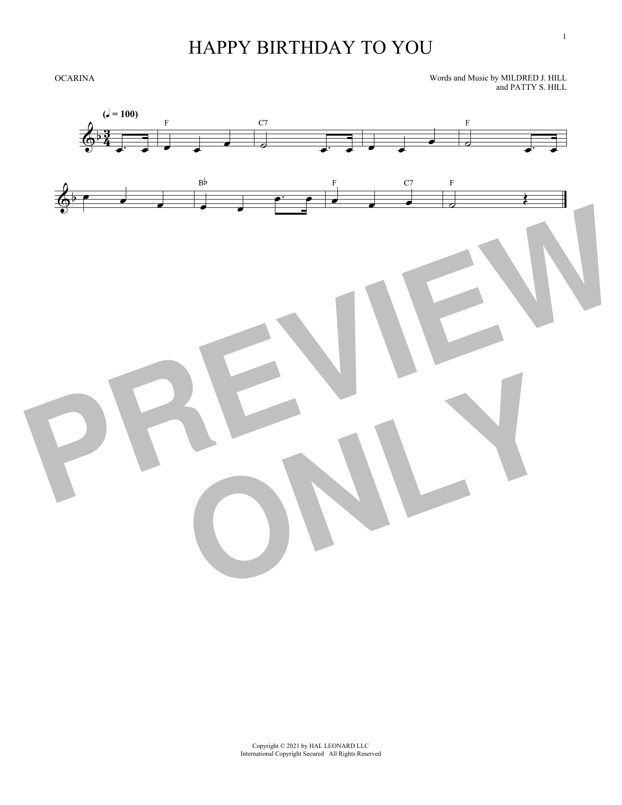 Happy Birthday To You (arr. Cris Gale) (Ocarina) von Mildred J. Hill