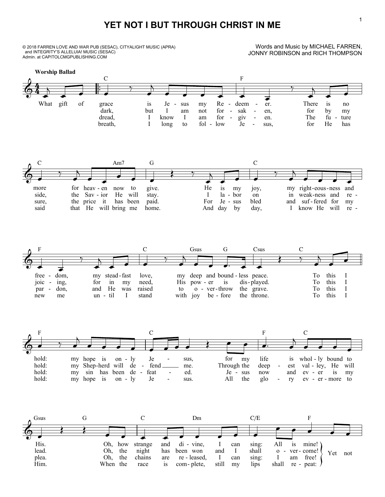 Yet Not I But Through Christ In Me (Lead Sheet / Fake Book) von CityAlight