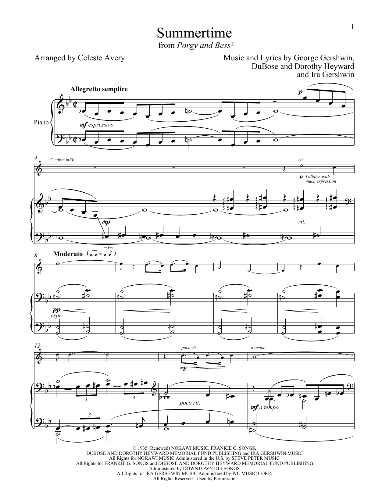 Summertime (from Porgy and Bess) (Clarinet and Piano) von George Gershwin & Ira Gershwin