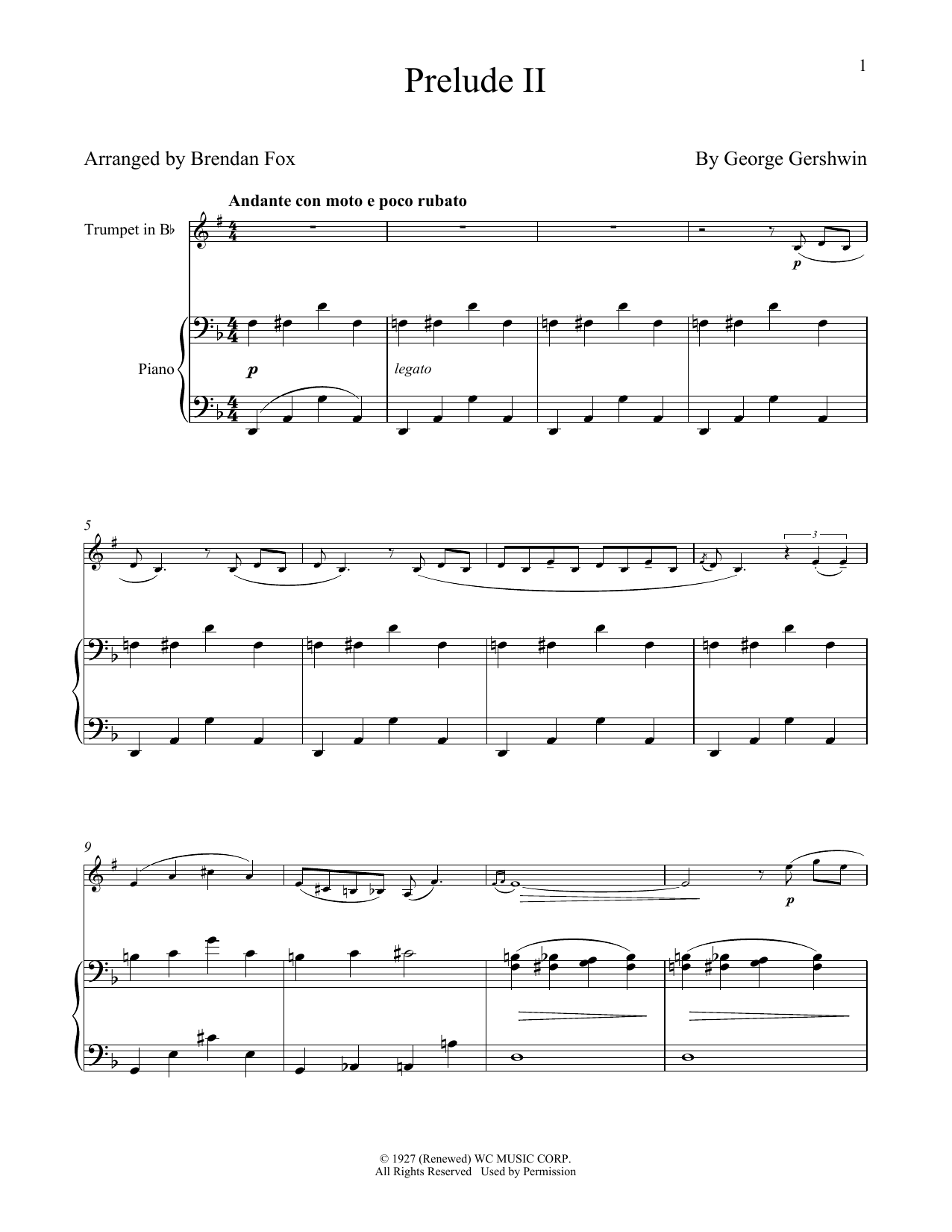 Prelude II (Andante Con Moto E Poco Rubato) (Trumpet and Piano) von George Gershwin