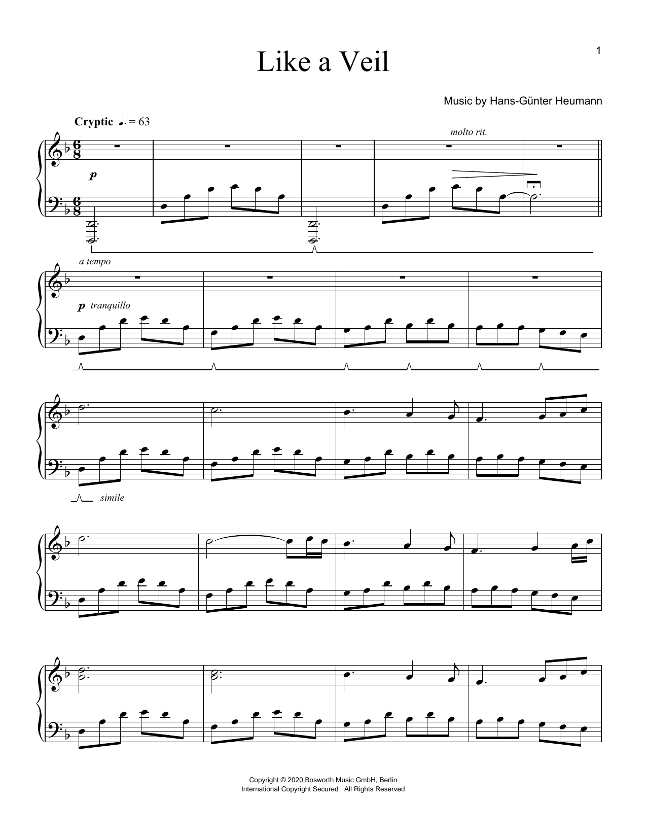 Like A Veil (Piano Solo) von Hans-Gnter Heumann