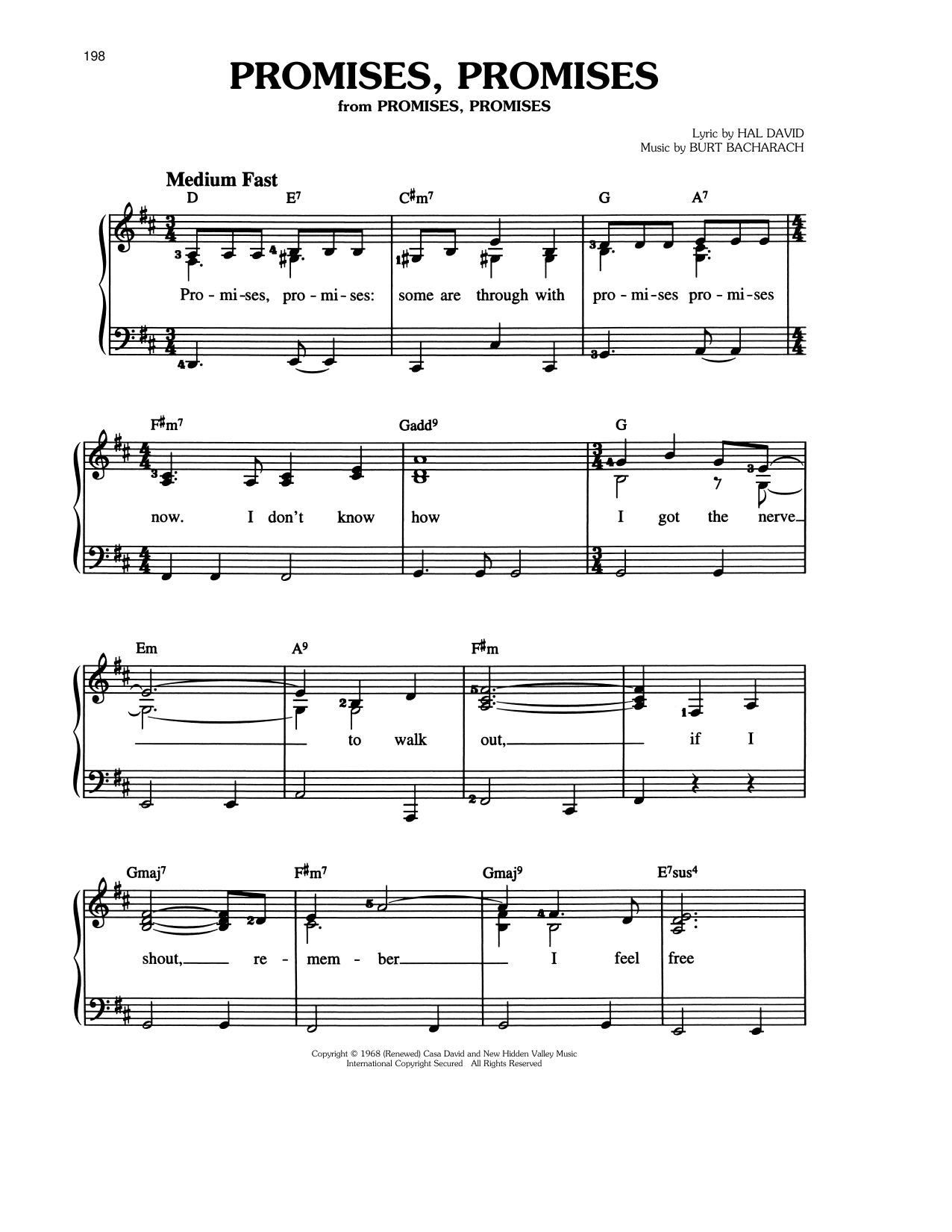 Promises, Promises (Easy Piano) von Bacharach & David