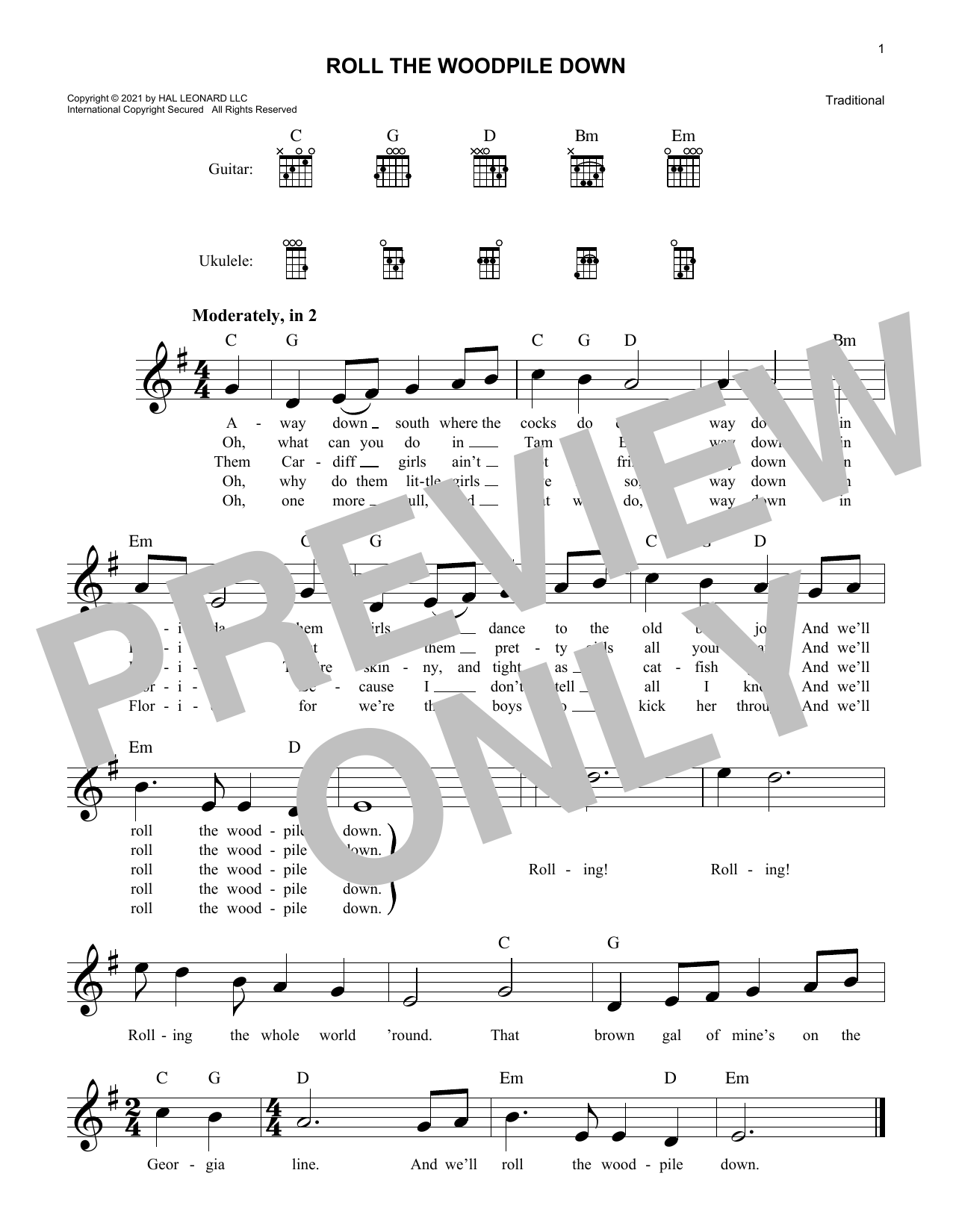 Roll The Woodpile Down (Lead Sheet / Fake Book) von Traditional