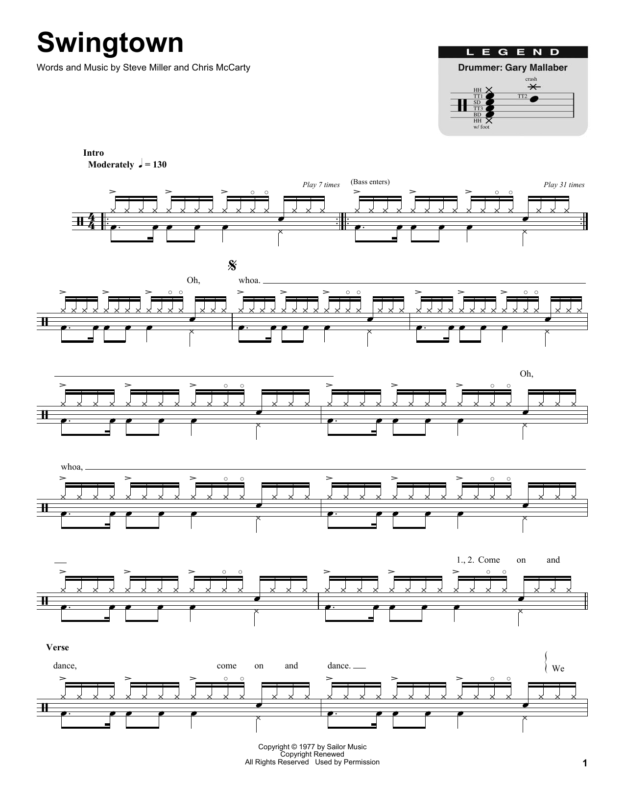 Swingtown (Drums Transcription) von Steve Miller Band