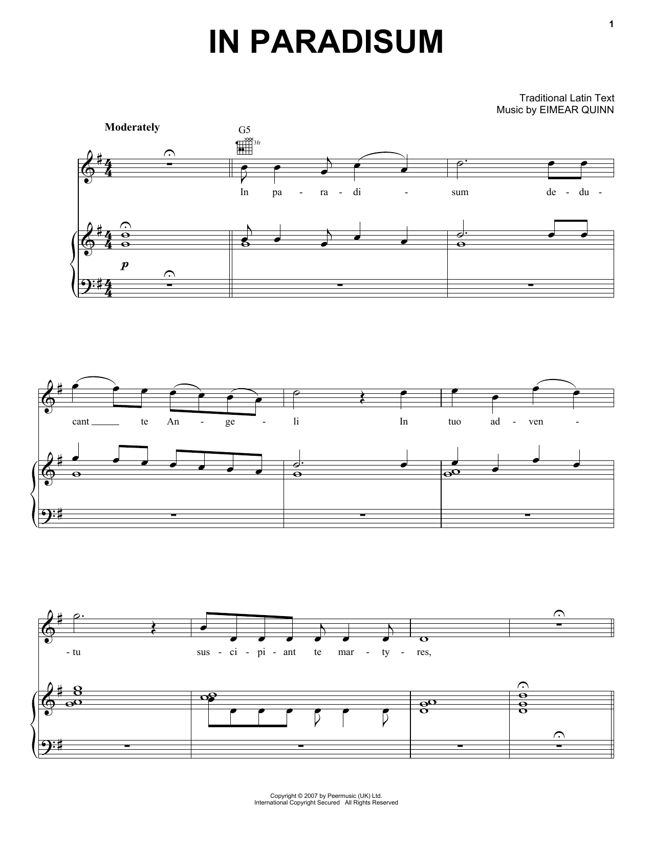 In Paradisum (Piano, Vocal & Guitar Chords (Right-Hand Melody)) von Eimear Quinn