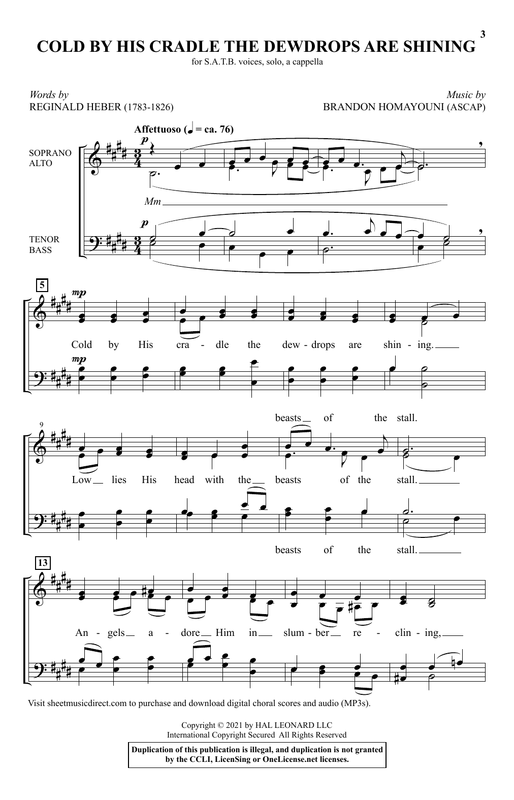 Cold By His Cradle The Dewdrops Are Shining (SATB Choir) von Brandon Homayouni