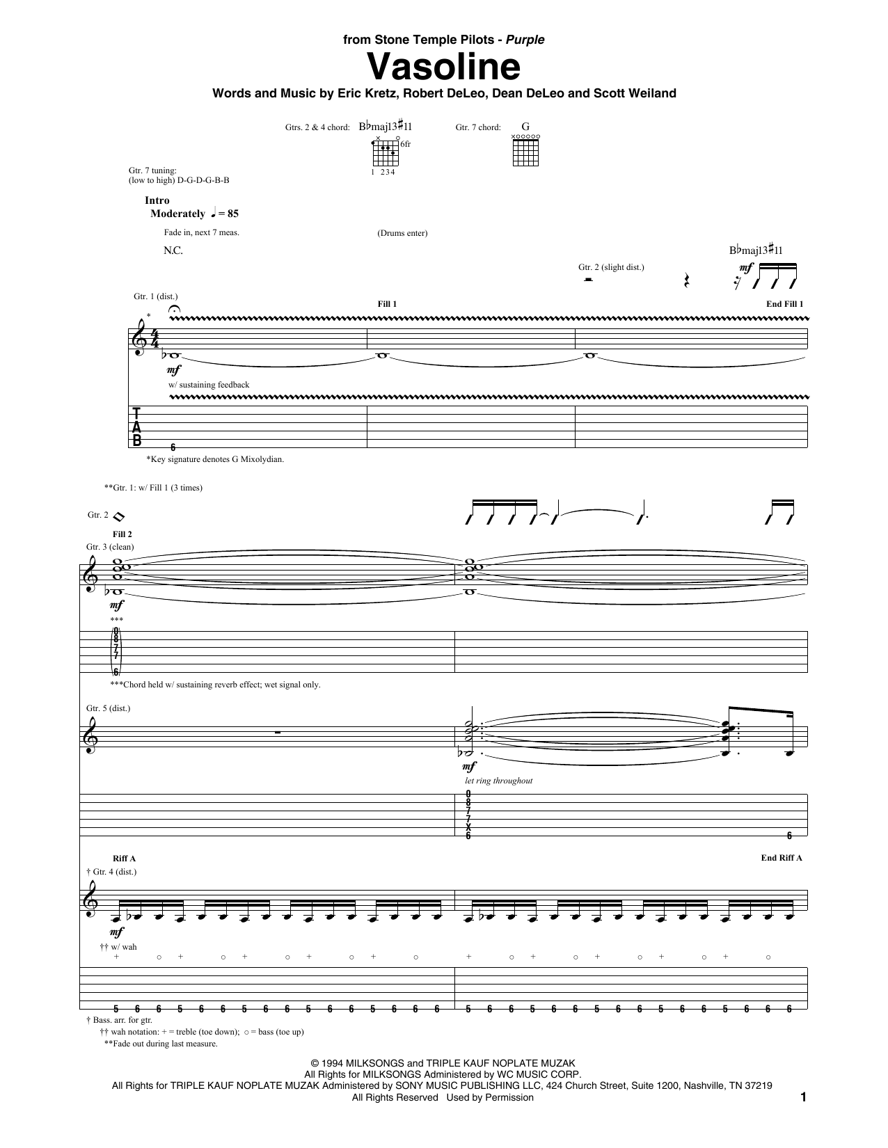 Vasoline (Guitar Tab) von Stone Temple Pilots