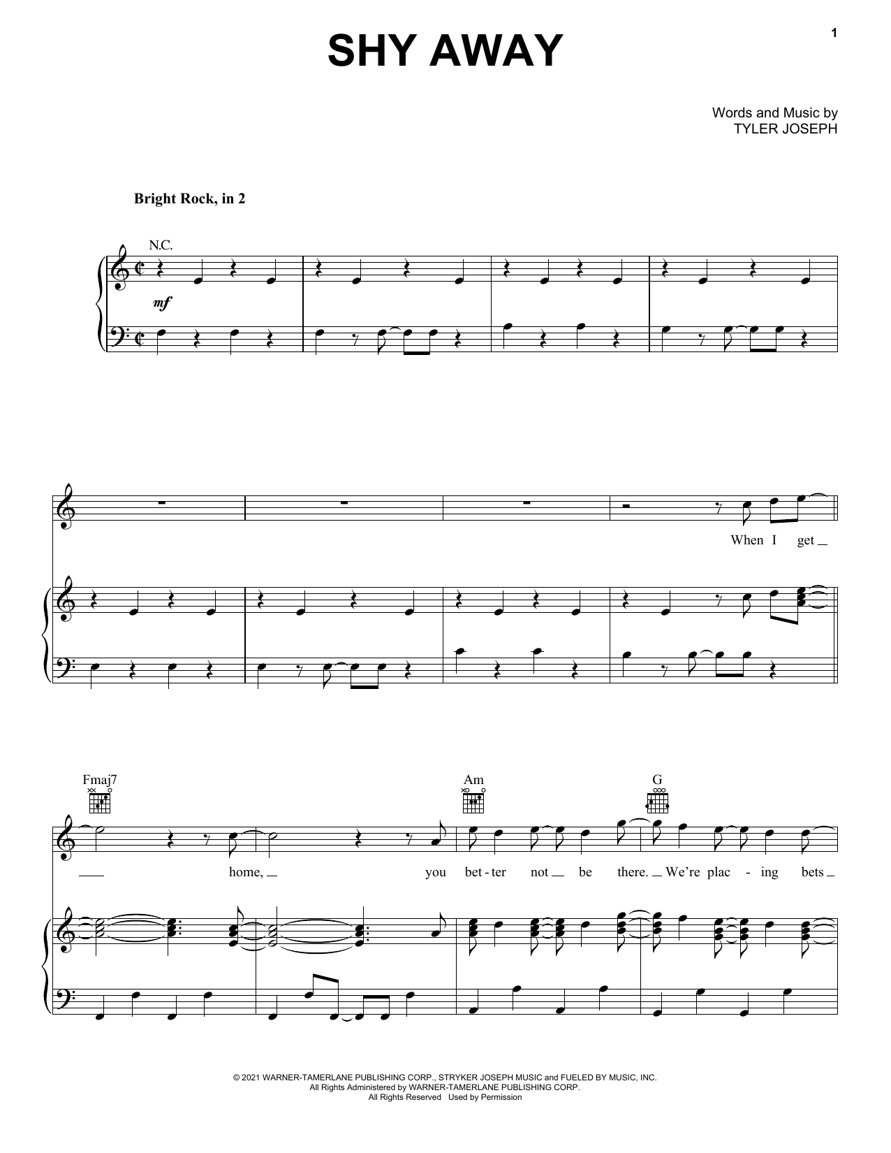 Shy Away (Piano, Vocal & Guitar Chords (Right-Hand Melody)) von Twenty One Pilots