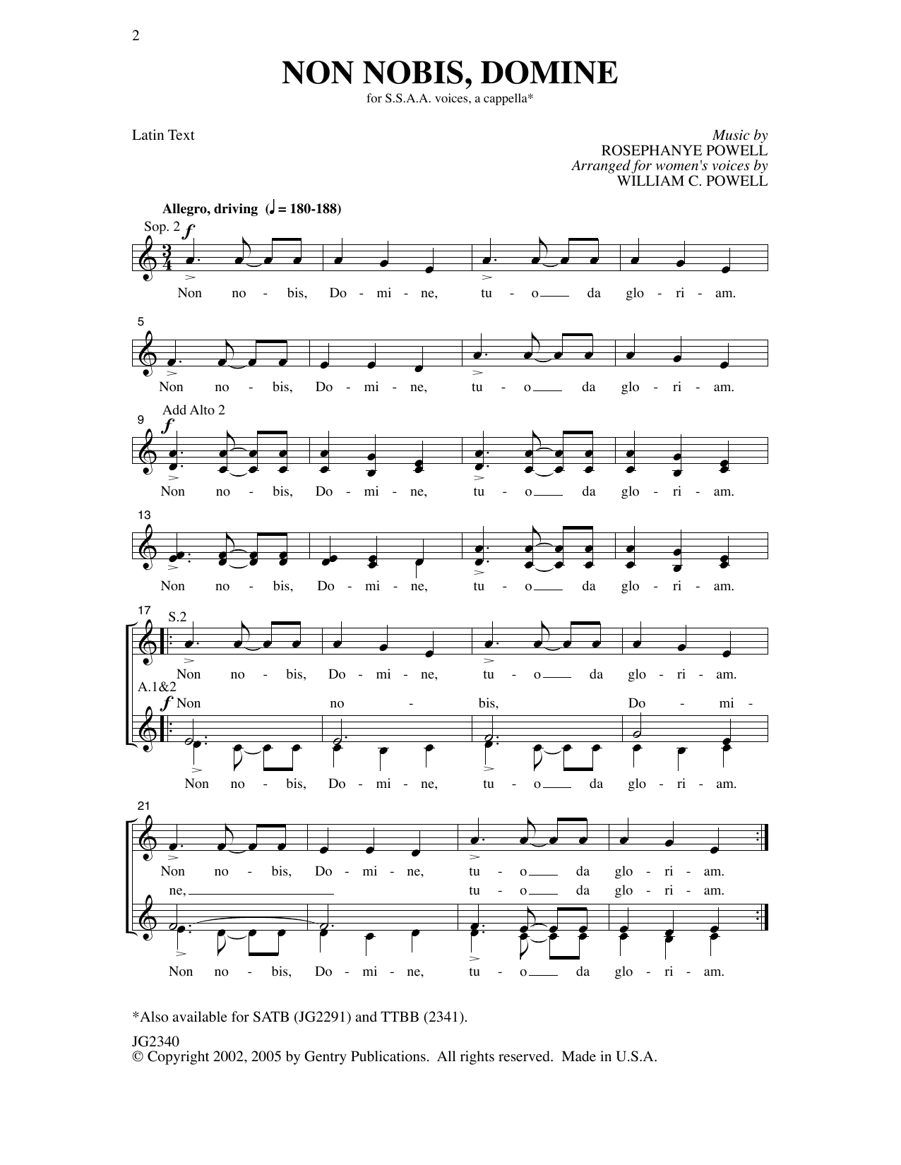 Non Nobis, Domine (arr. William C. Powell) (SSAA Choir) von Rosephanye Powell