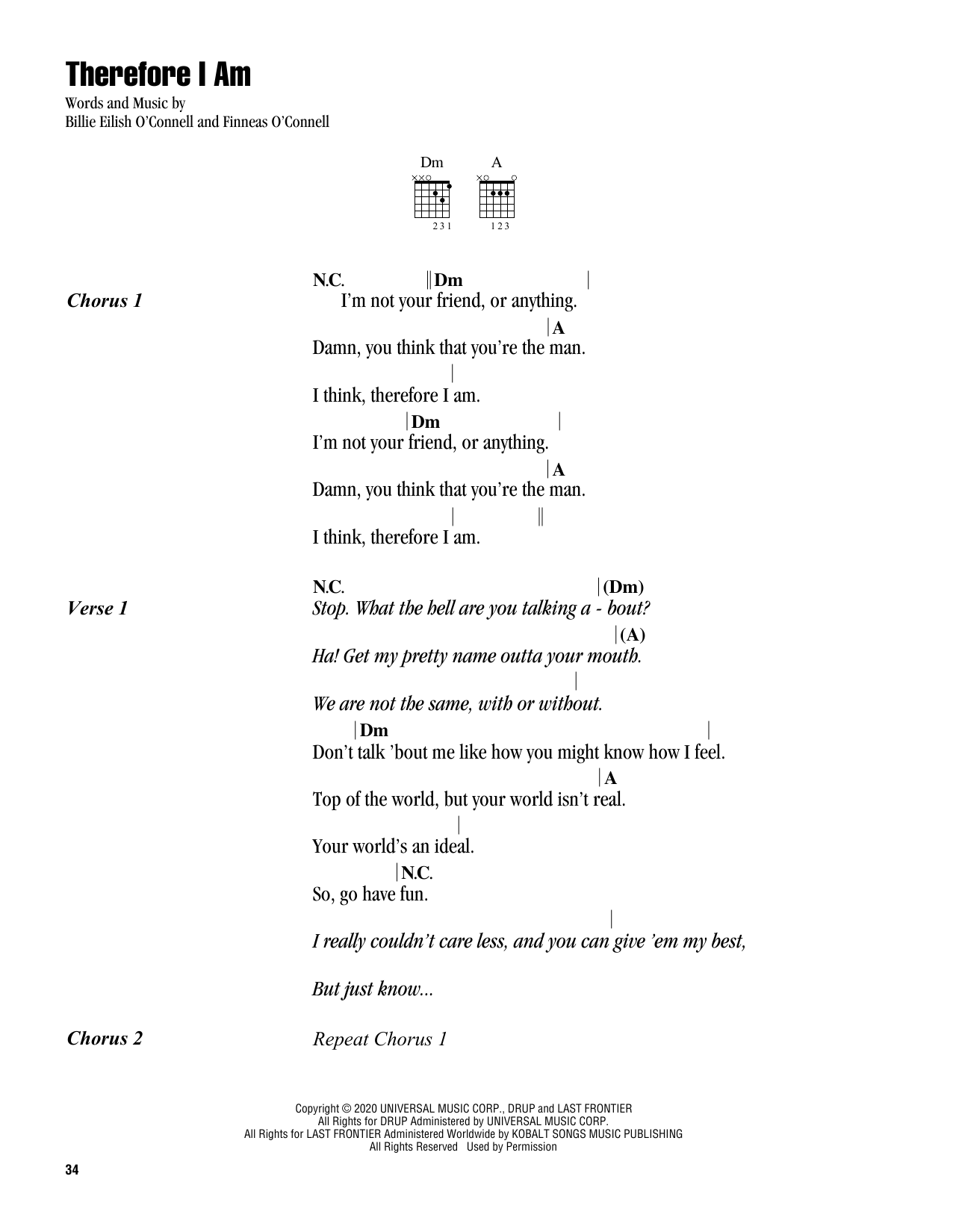 Therefore I Am (Guitar Chords/Lyrics) von Billie Eilish