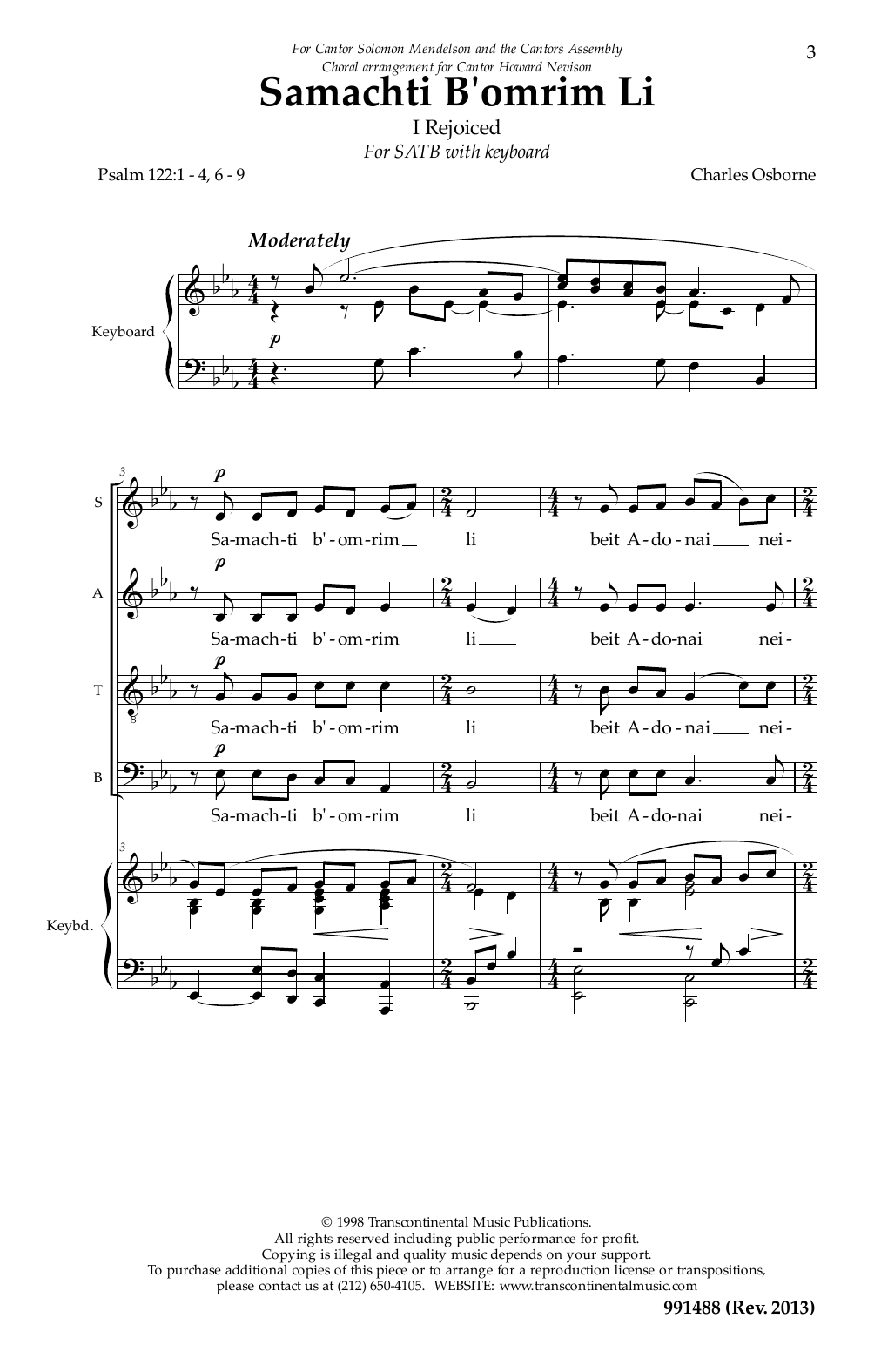 Samachti B'omrim Li (SATB Choir) von Charles Osborne