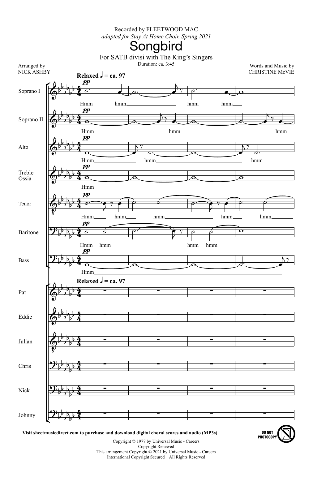 Songbird (arr. Nick Ashby) (SATB Choir) von The King's Singers