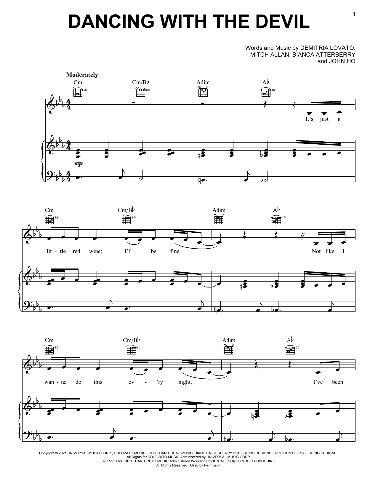 Dancing With The Devil (Piano, Vocal & Guitar Chords (Right-Hand Melody)) von Demi Lovato
