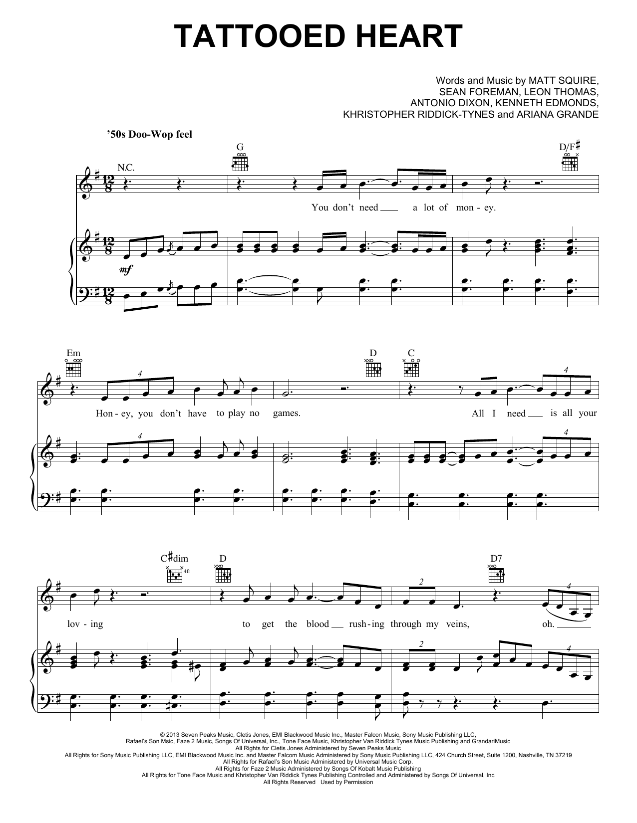 Tattooed Heart (Piano, Vocal & Guitar Chords (Right-Hand Melody)) von Ariana Grande