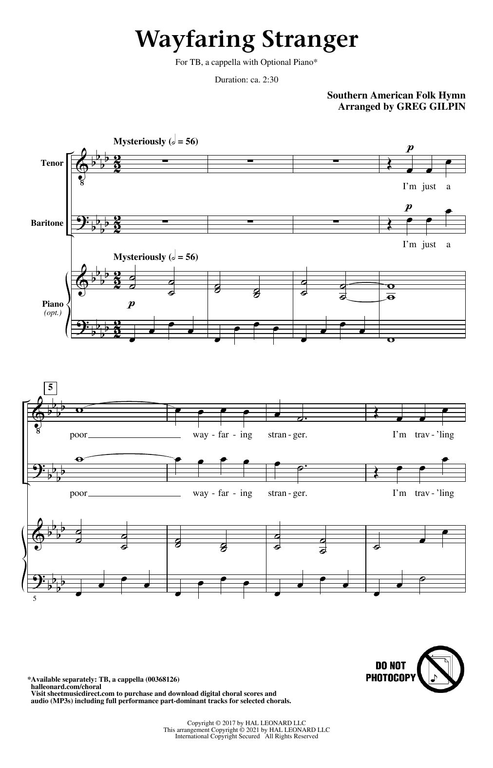 Wayfaring Stranger (arr. Greg Gilpin) (TB Choir) von Southern American Folk Hymn