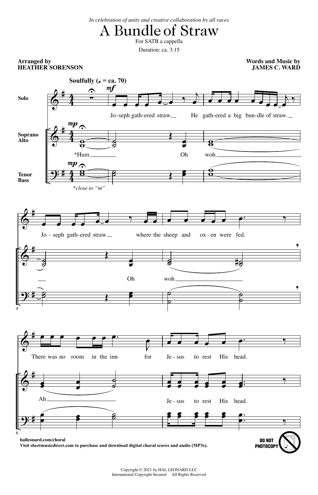 A Bundle Of Straw (arr. Heather Sorenson) (SATB Choir) von James C. Ward