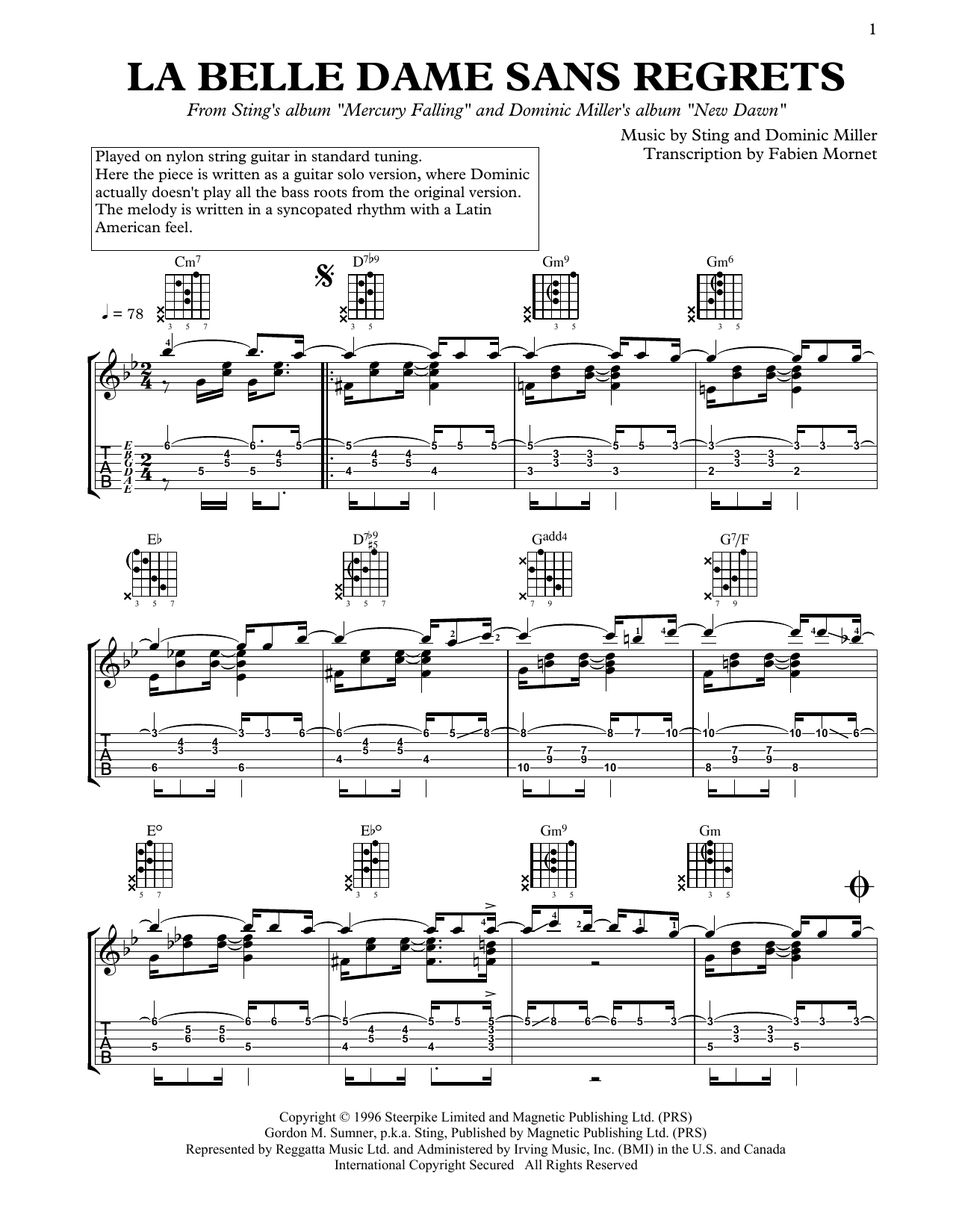 La Belle Dame Sans Regrets (Solo Guitar) von Dominic Miller