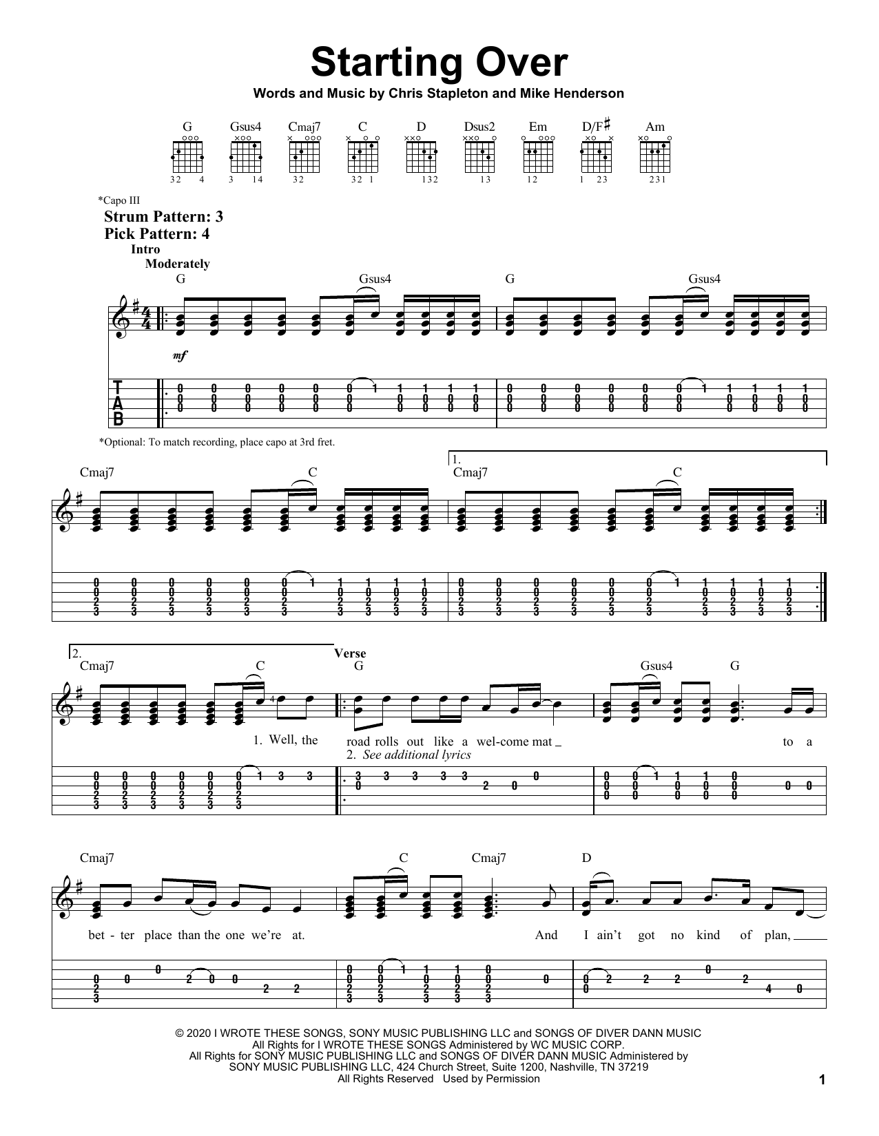 Starting Over (Easy Guitar Tab) von Chris Stapleton