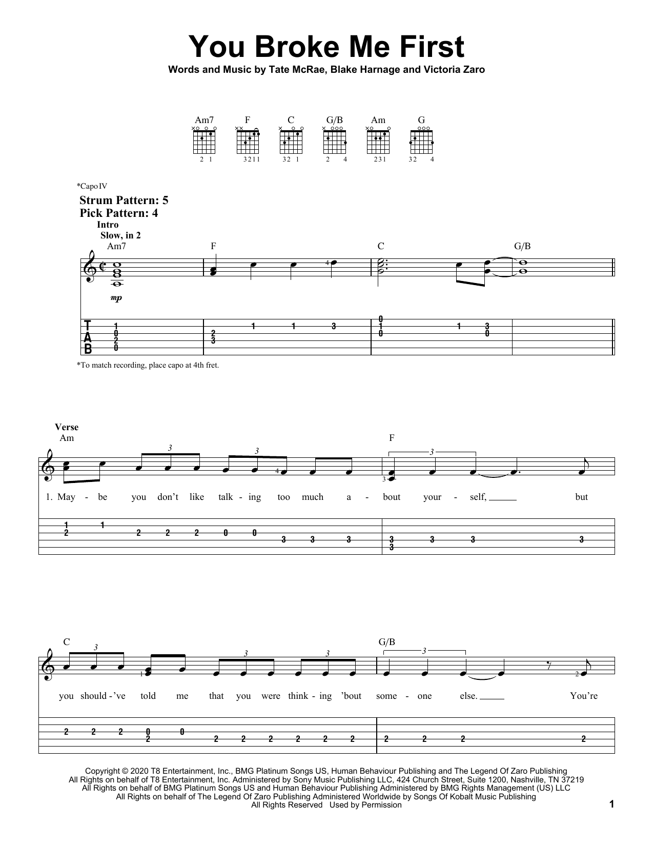 You Broke Me First (Easy Guitar Tab) von Tate McRae