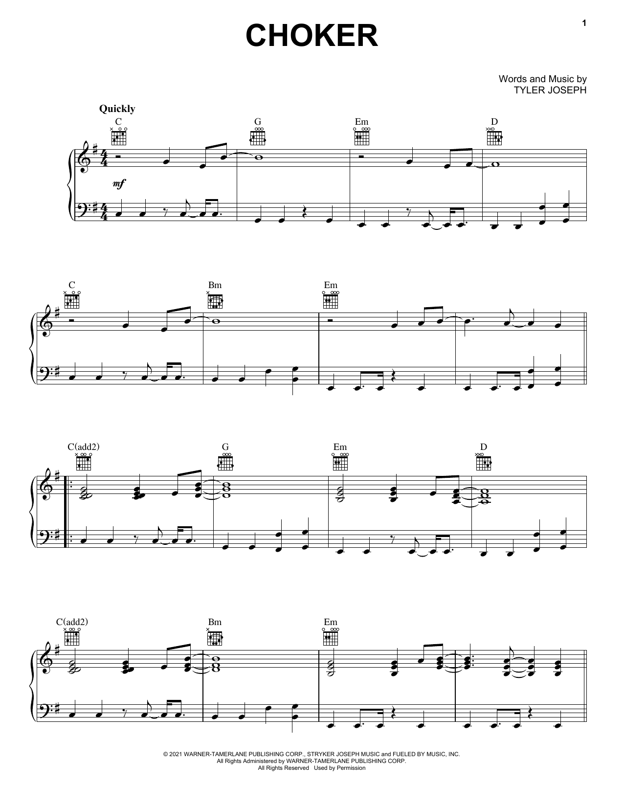 Choker (Piano, Vocal & Guitar Chords (Right-Hand Melody)) von Twenty One Pilots
