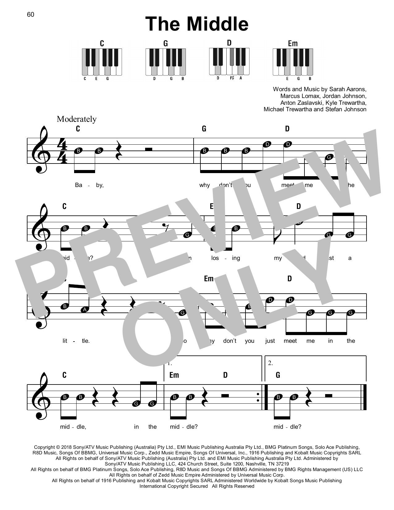 The Middle (Super Easy Piano) von Zedd, Maren Morris & Grey