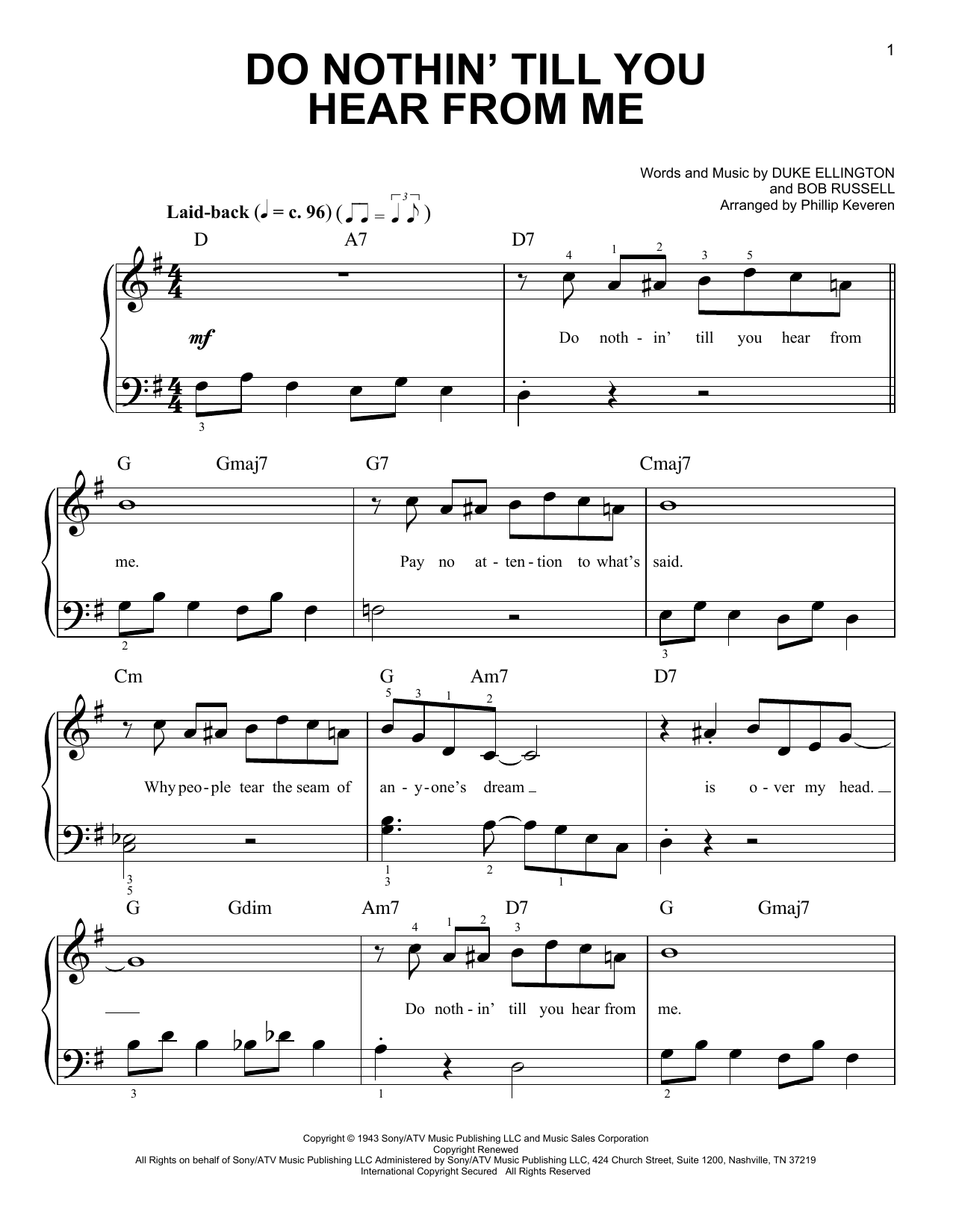 Do Nothin' Till You Hear From Me (arr. Phillip Keveren) (Easy Piano) von Duke Ellington