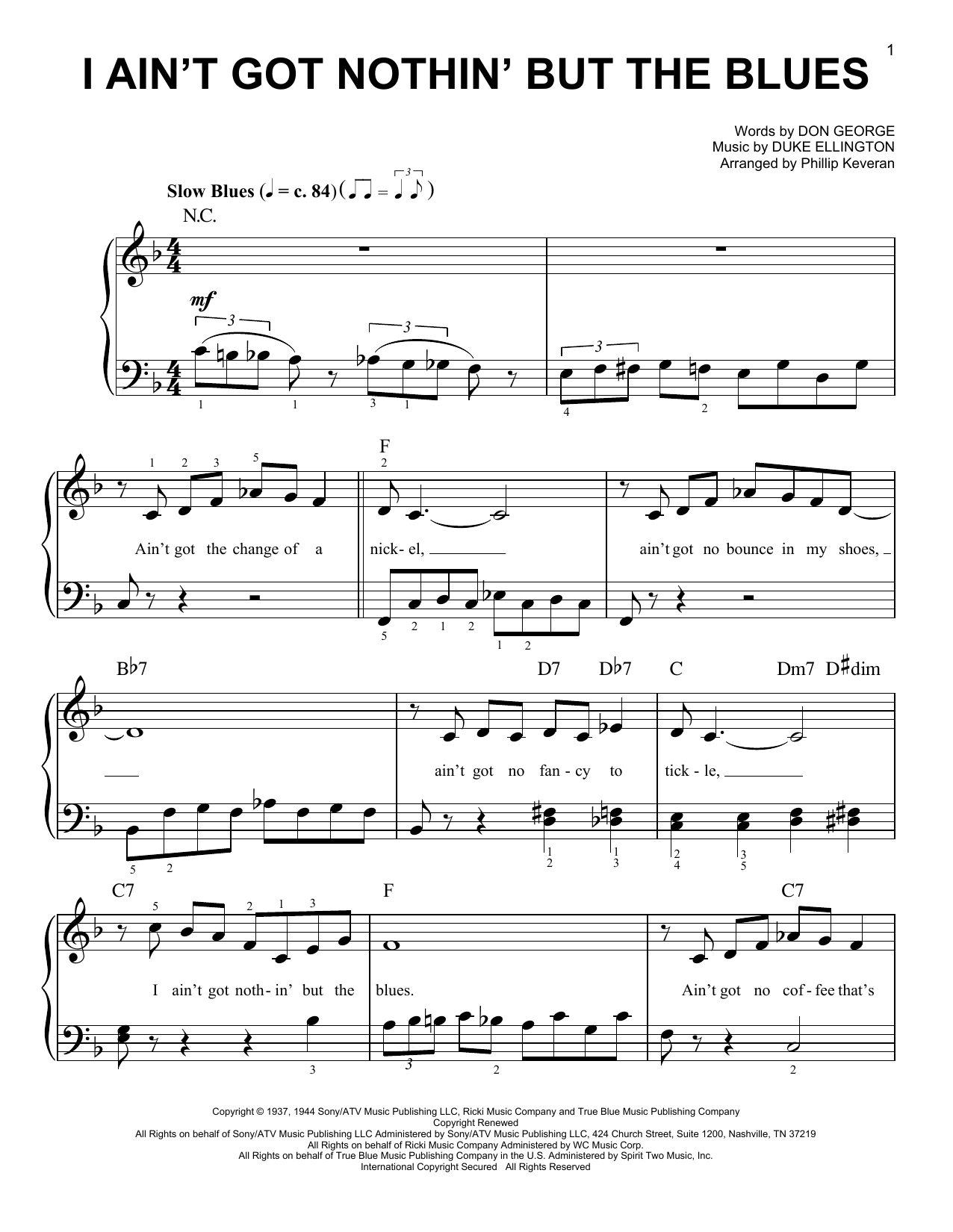 I Ain't Got Nothin' But The Blues (arr. Phillip Keveren) (Easy Piano) von Duke Ellington