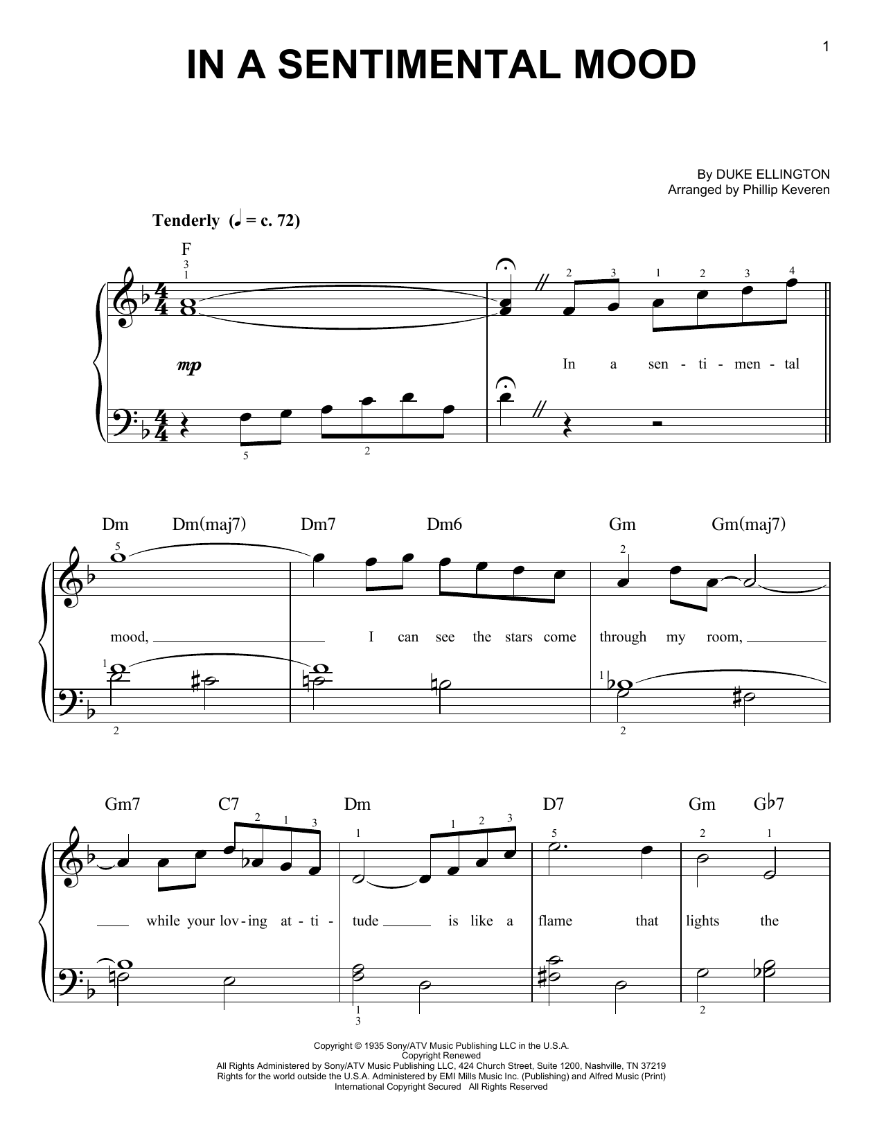 In A Sentimental Mood (arr. Phillip Keveren) (Easy Piano) von Duke Ellington