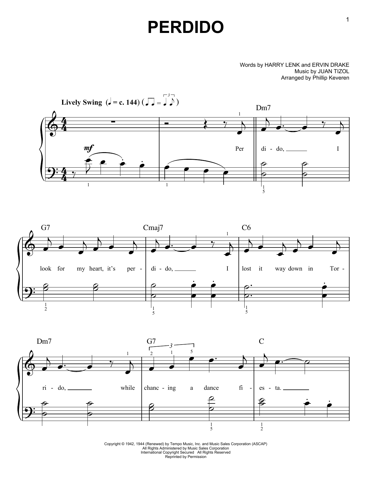 Perdido (arr. Phillip Keveren) (Easy Piano) von Duke Ellington