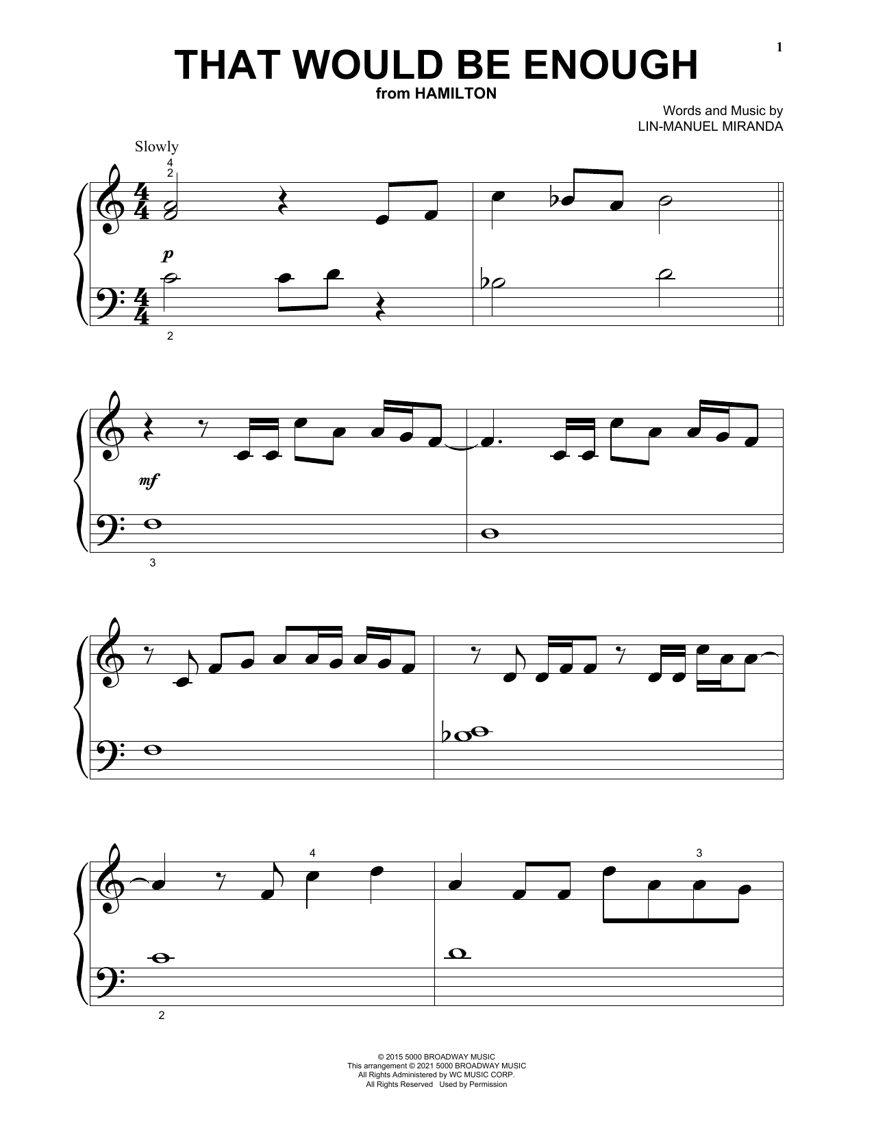 That Would Be Enough (from Hamilton) (Big Note Piano) von Lin-Manuel Miranda