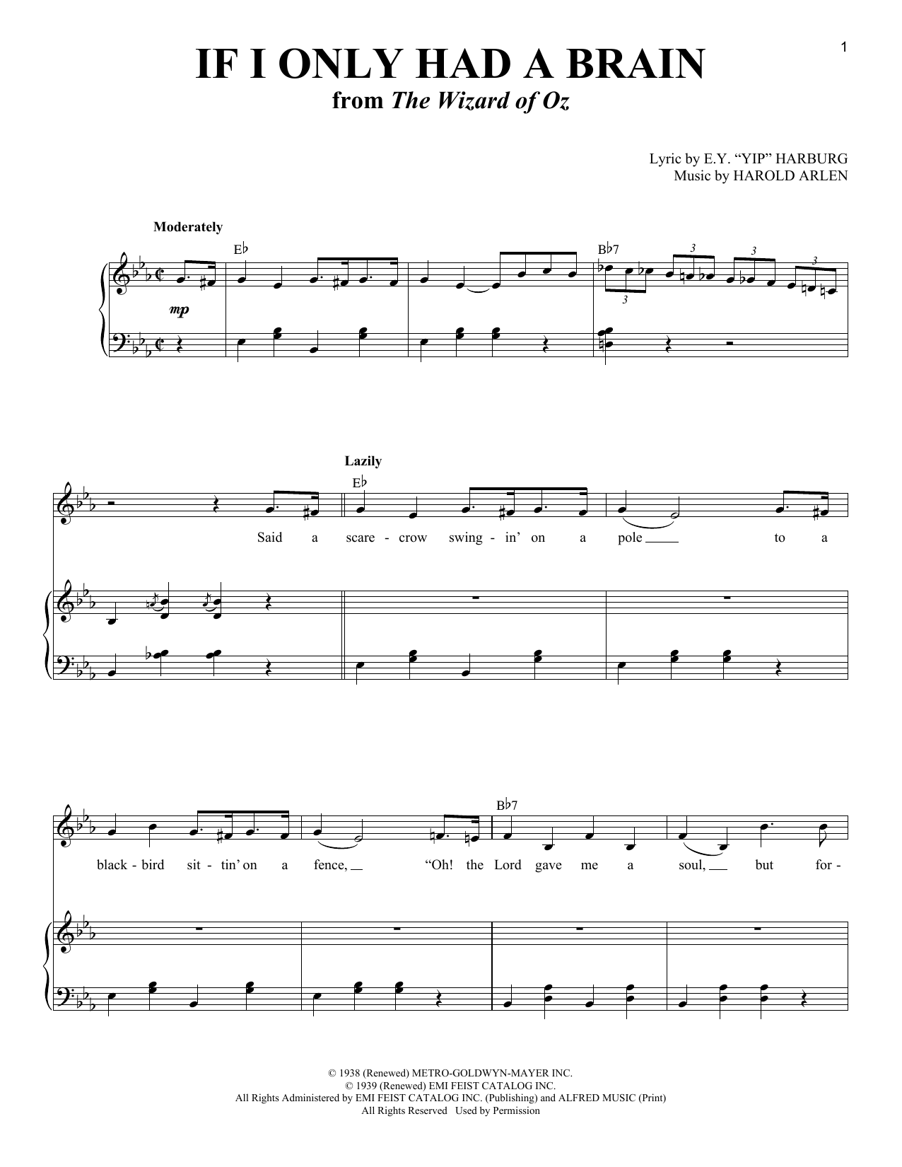 If I Only Had A Brain (from The Wizard Of Oz) (Piano & Vocal) von E.Y. 