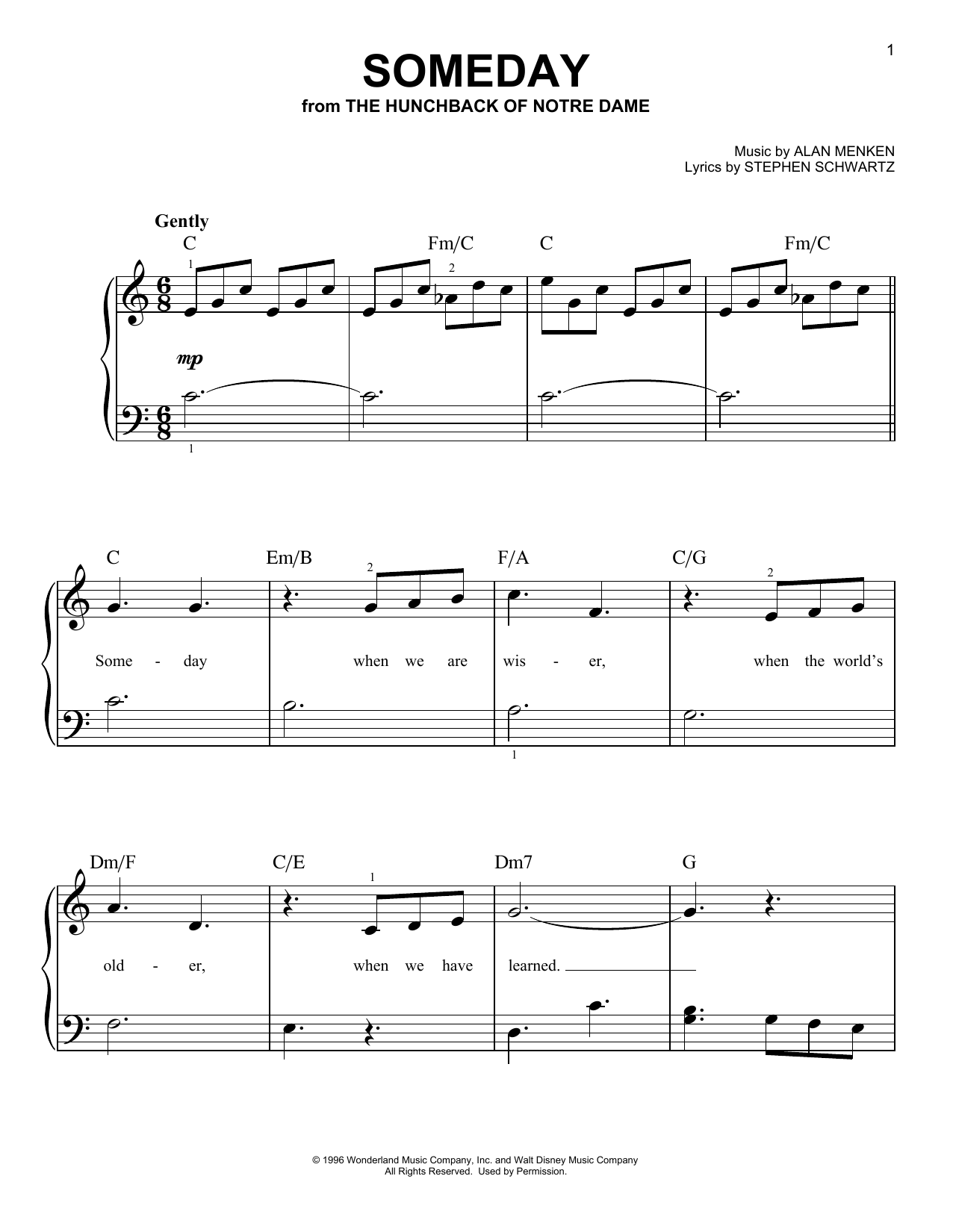 Someday (from The Hunchback Of Notre Dame) (Very Easy Piano) von All-4-One