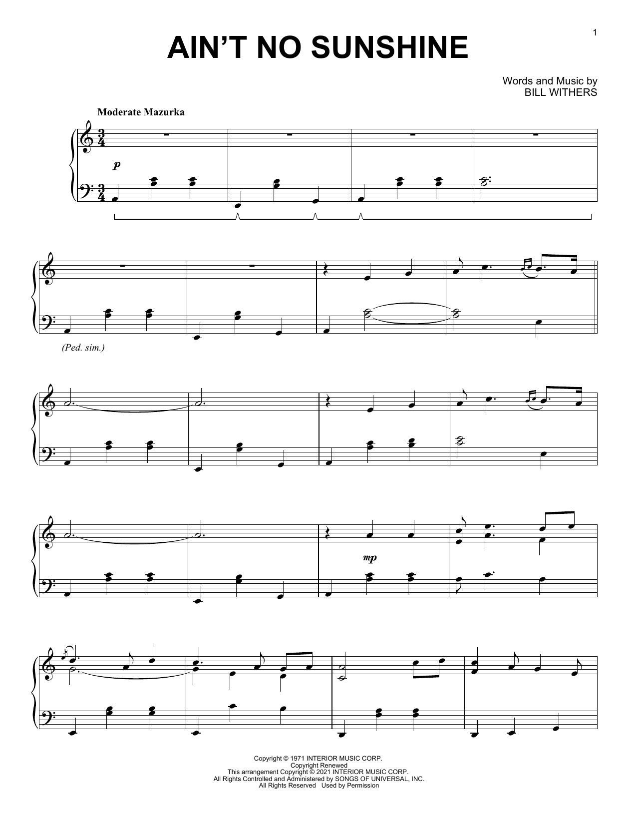 Ain't No Sunshine [Classical version] (Piano Solo) von Bill Withers