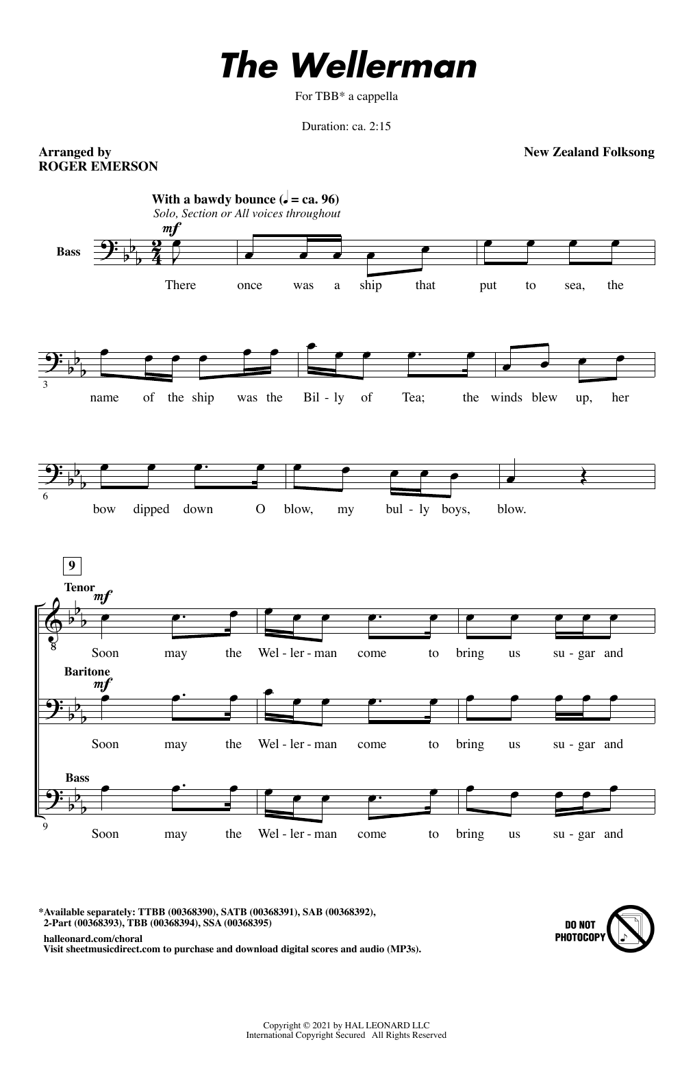 The Wellerman (arr. Roger Emerson) (TBB Choir) von New Zealand Folksong