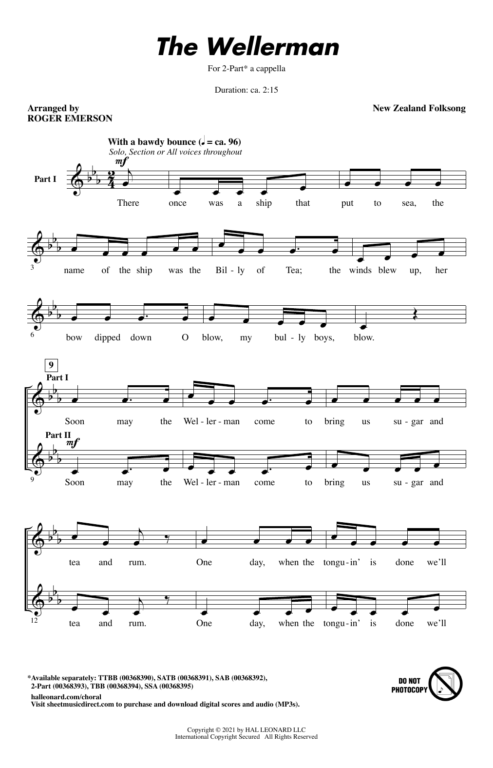 The Wellerman (arr. Roger Emerson) (2-Part Choir) von New Zealand Folksong