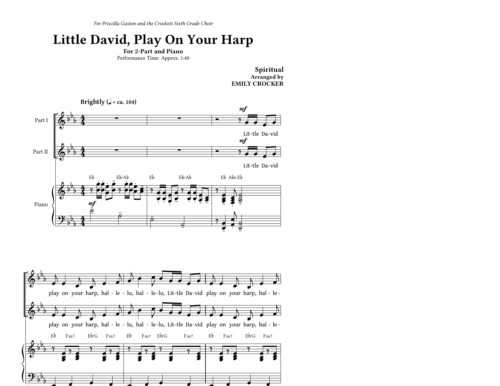 Little David, Play On Your Harp (arr. Emily Crocker) (2-Part Choir) von Traditional