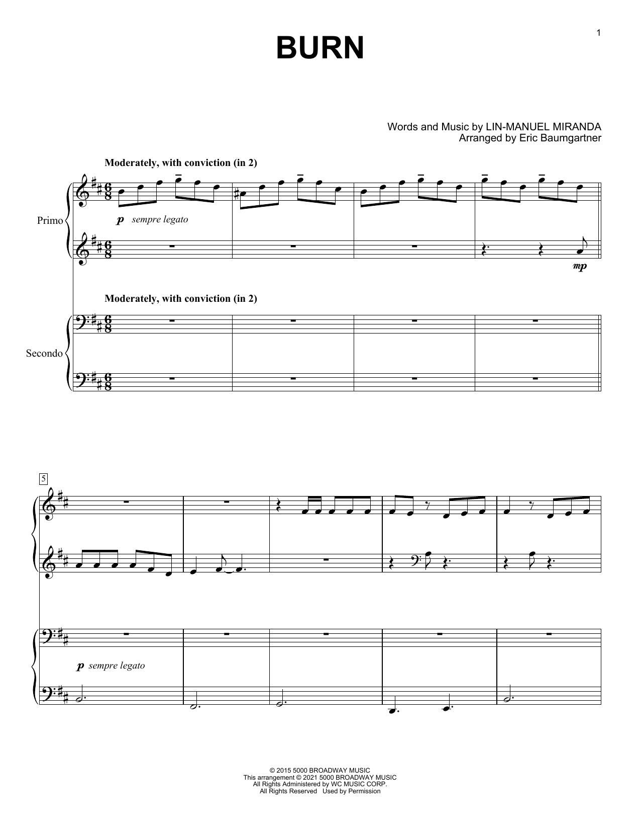 Burn (from Hamilton) (arr. Eric Baumgartner) (Piano Duet) von Lin-Manuel Miranda