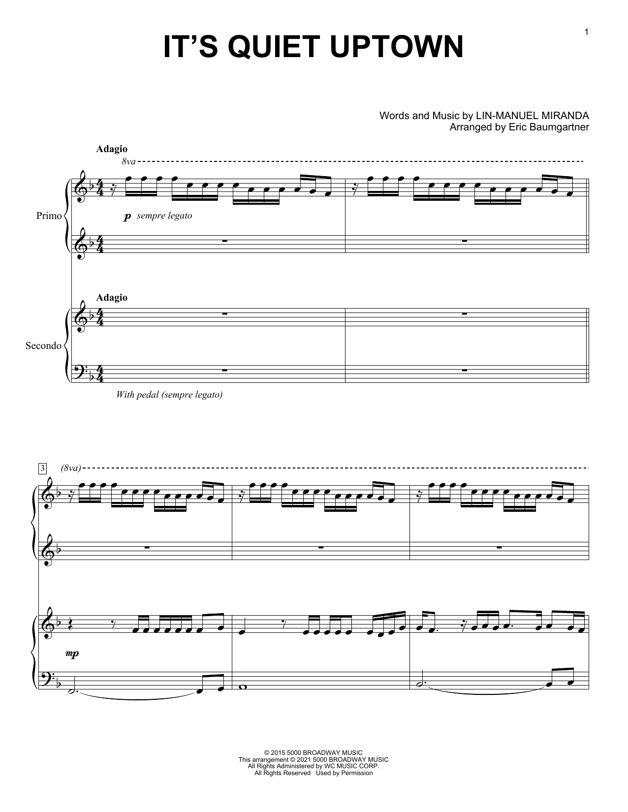 It's Quiet Uptown (from Hamilton) (arr. Eric Baumgartner) (Piano Duet) von Lin-Manuel Miranda