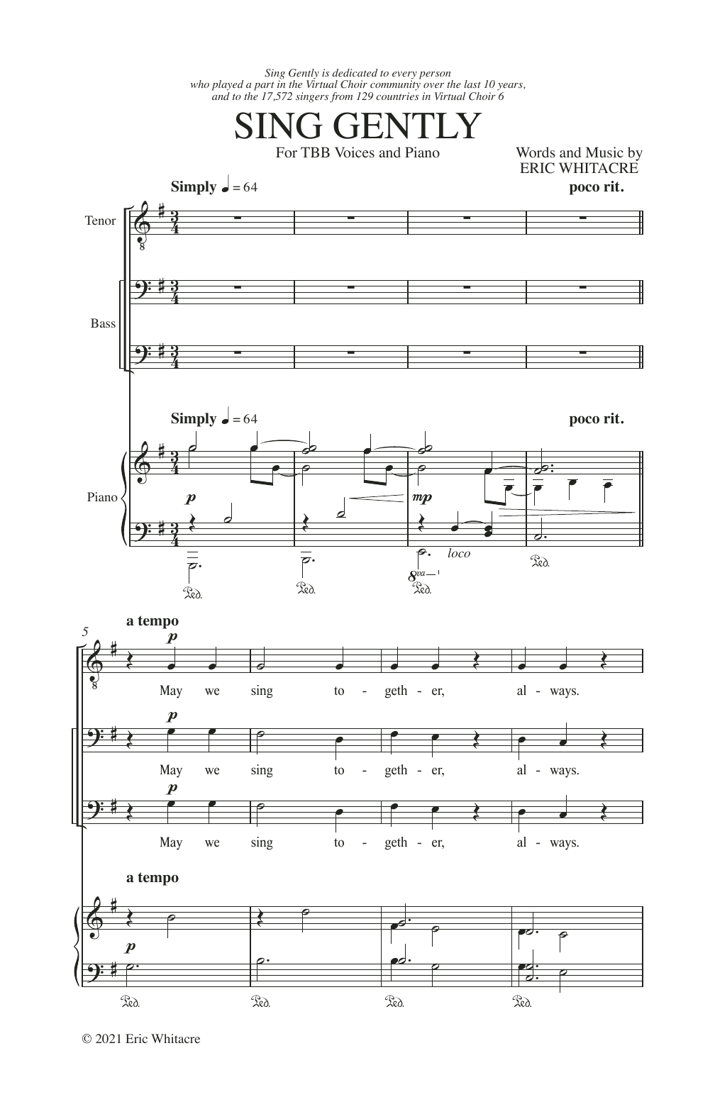 Sing Gently (TBB Choir) von Eric Whitacre