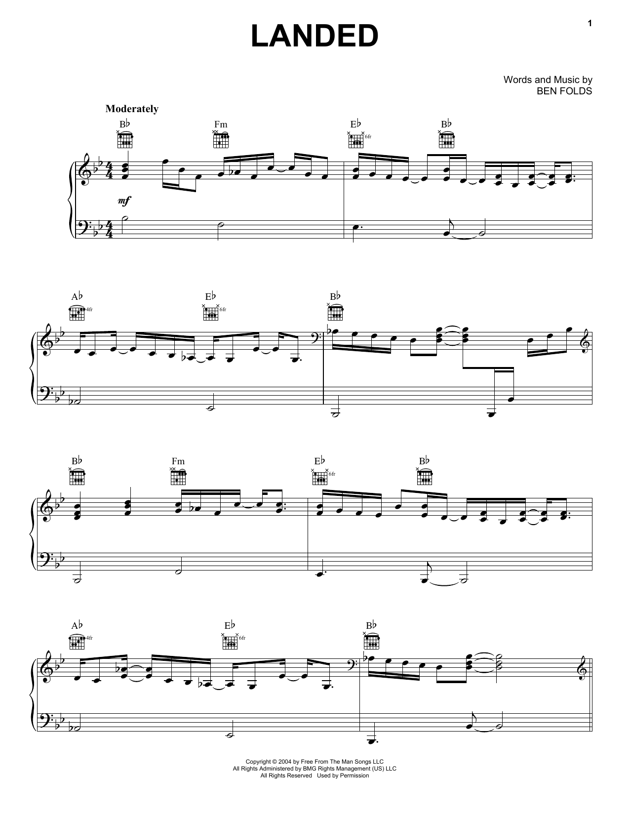 Landed (Piano, Vocal & Guitar Chords (Right-Hand Melody)) von Ben Folds