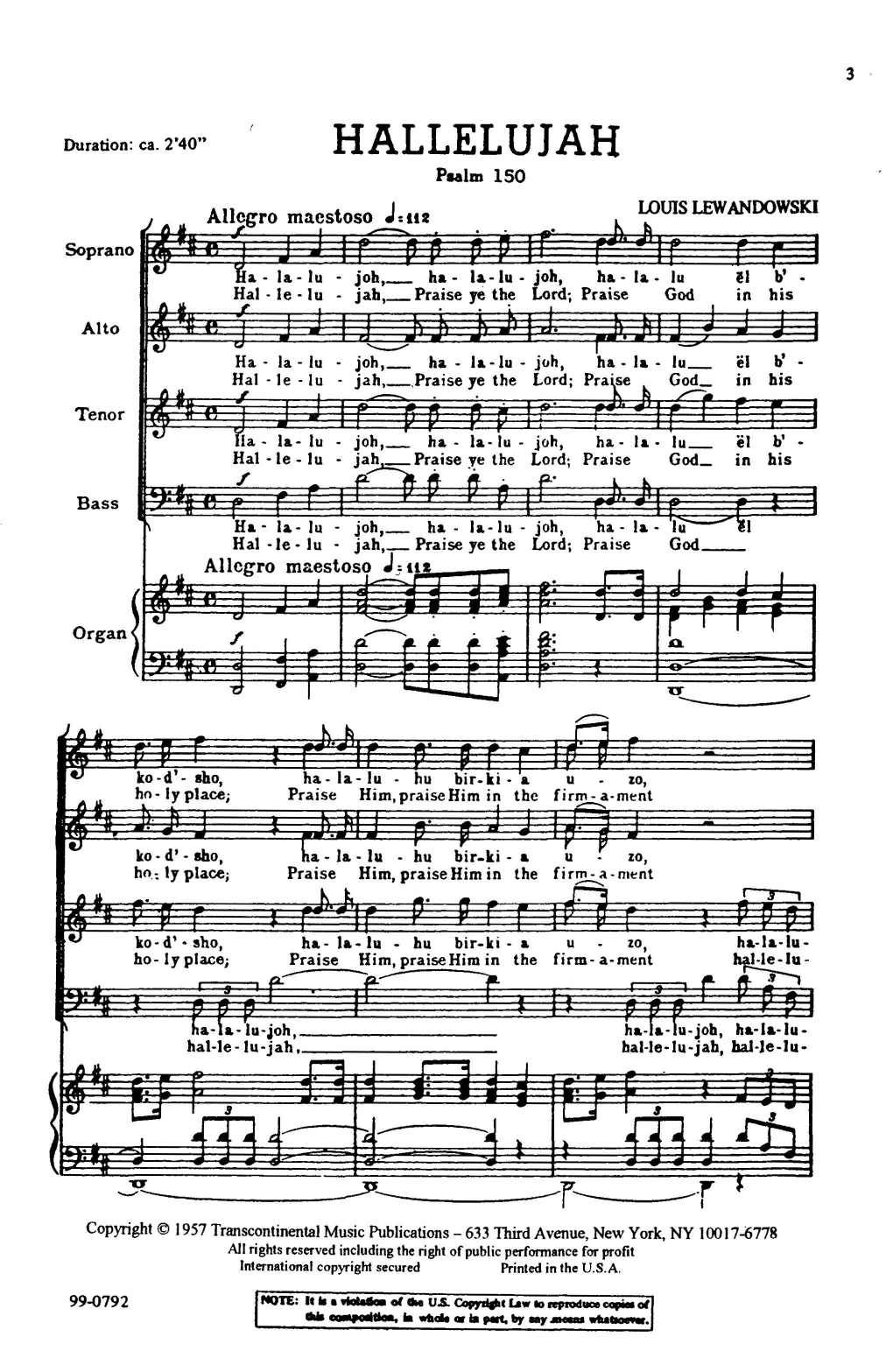 Hallelujah (Psalm 150) (SATB Choir) von Louis Lewandowski