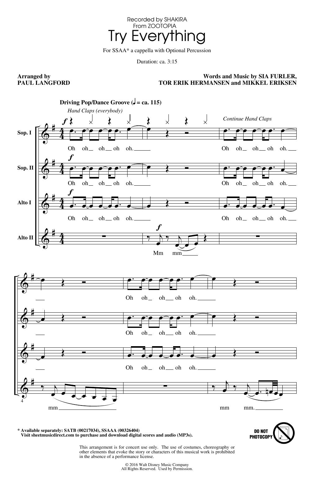 Try Everything (arr. Paul Langford) (SSAA Choir) von Shakira