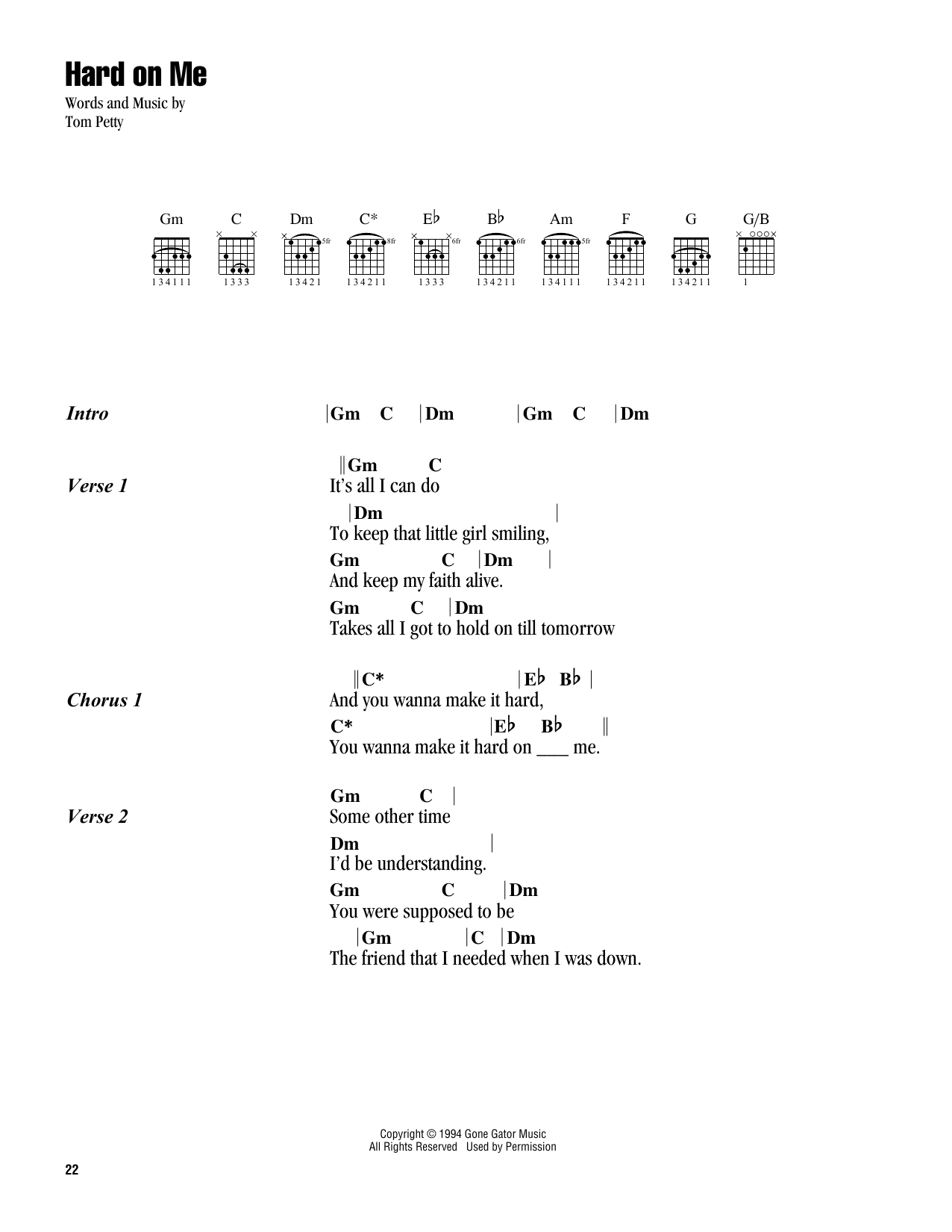 Hard On Me (Guitar Chords/Lyrics) von Tom Petty